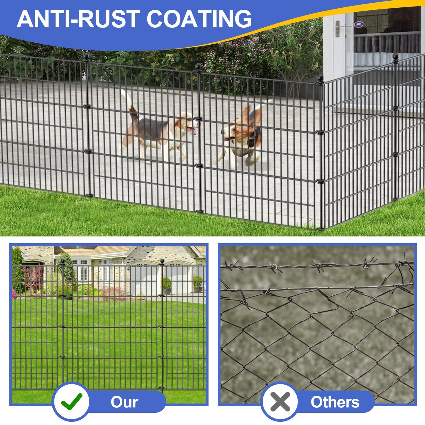 5 Panels No Dig Decorative Garden Fence with Gate, 40 in(H) X 11.8 ft(L) Outdoor Dog Rabbits Fence, Animal Barrier Pet Fencing Rustproof Metal Wire Panel Border for Yard, Patio, Flower Bed