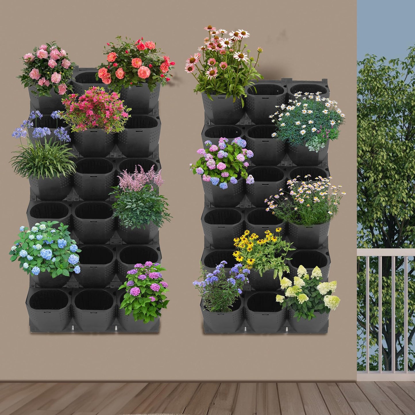 sertheha Self Watering Wall Planter with 36 Pots, Vertical Garden Planter for Indoor Plants, Wall Mounted Planters Hanging Flower Herbs Vegetables for Garden Balcony Decor (Black)