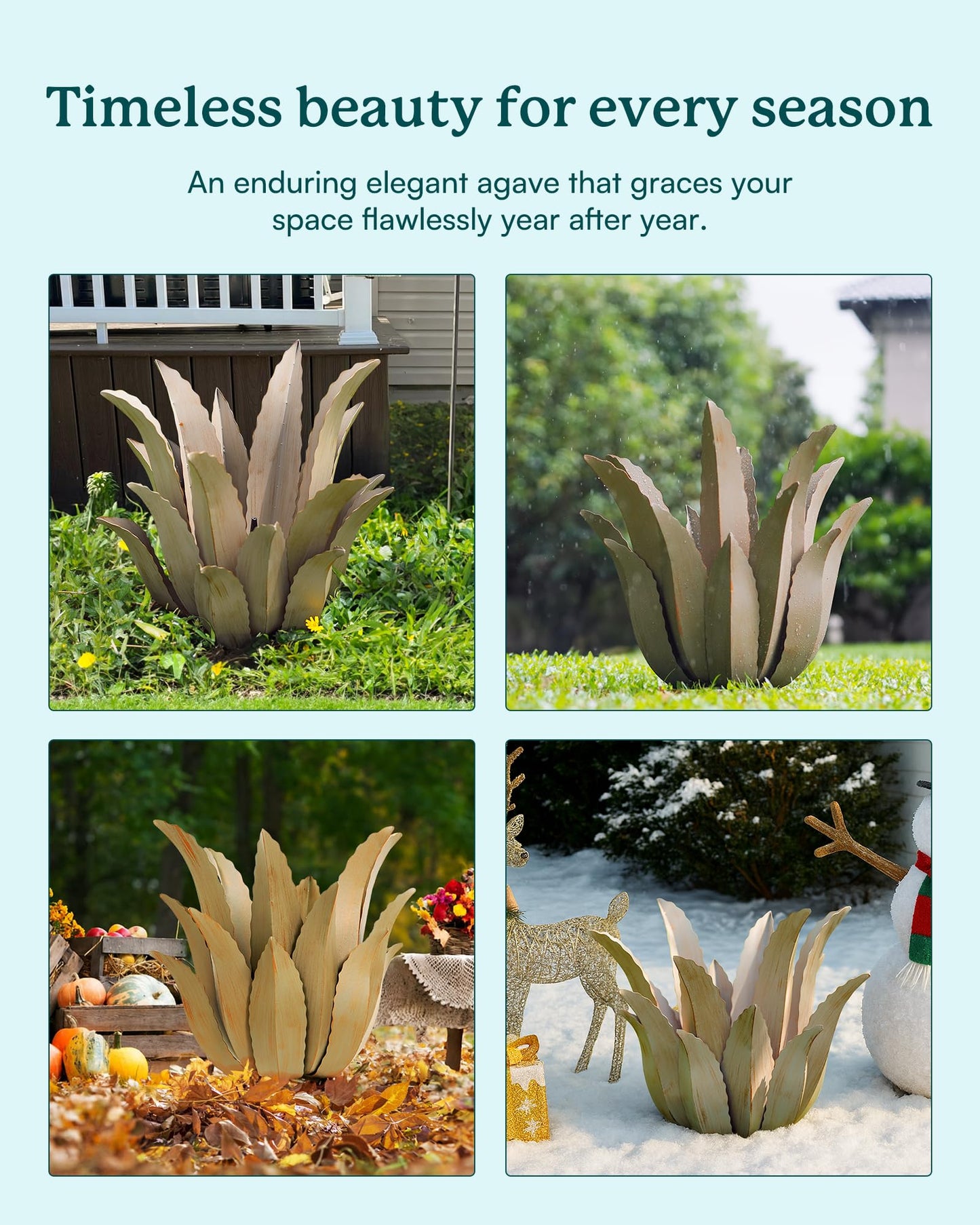 Cyan Oasis Metal Agave Plant Outdoor Decor - 25.5" H Large Hand Painted Desert Themed Garden Sculpture, Weather Resistant Rustic Yard Art for Lawn Patio, Unique Ornament Gift for Home & Garden