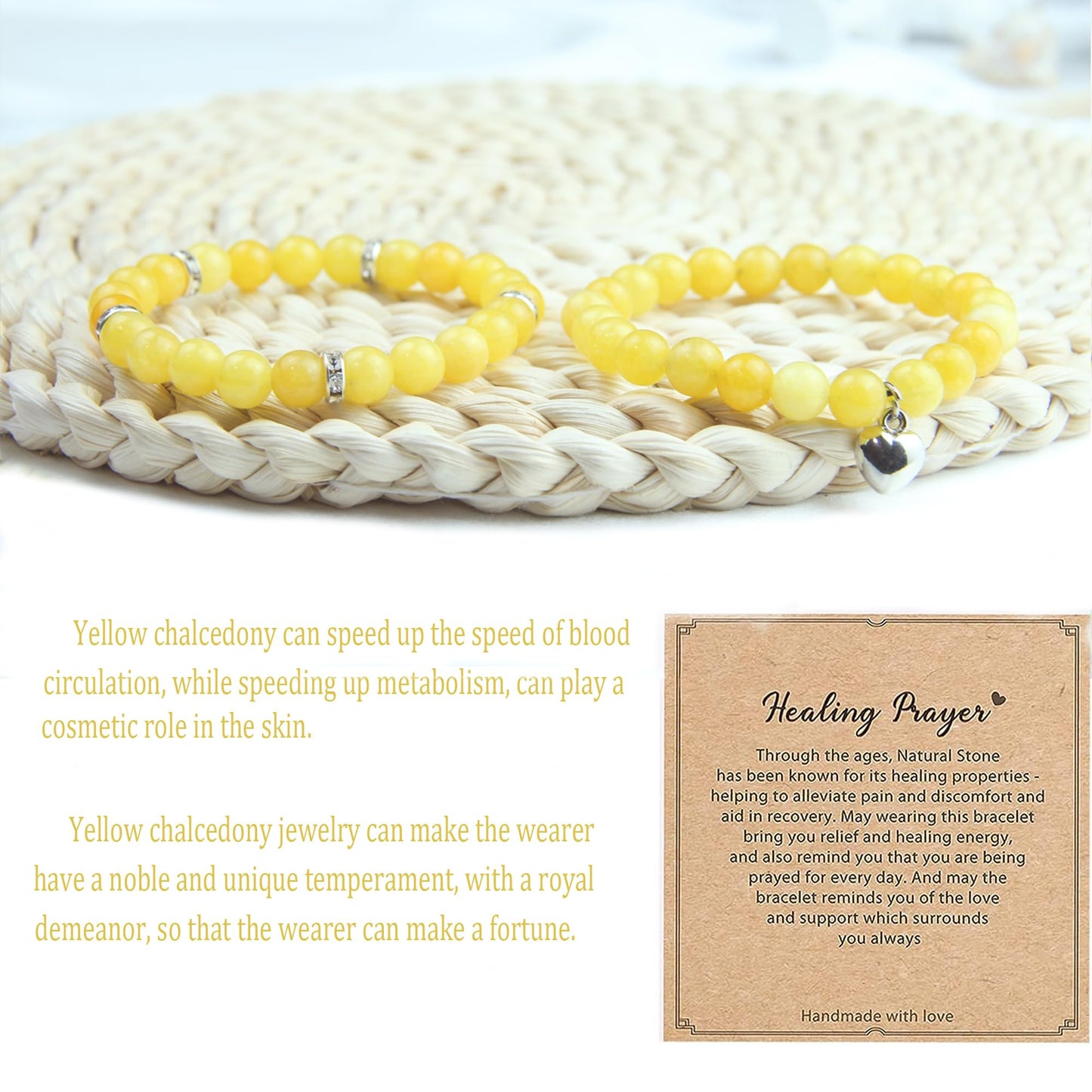 GDLKPYHS Healing Bracelets for Women - Citrine Bracelet - Healing Prayers Crystal Bracelet, 8mm Natural Stone Stress Relief Yoga Beads Get Well Soon Gifts