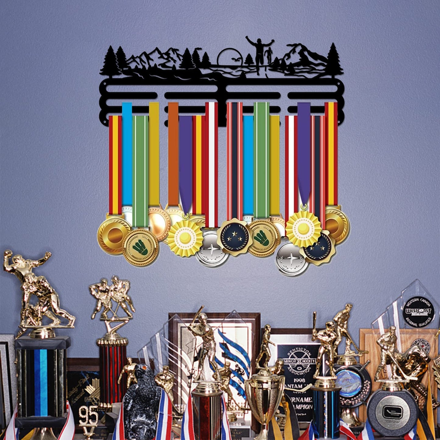 SUPERDANT Running Metal Holders for Display Park Run Sports Awards Medals Display Race Bib Holder Running Medals Hanger Race Metal Wall Hanger Marathon Medal Rack for Runners Athletes Gifts 15.75x6in