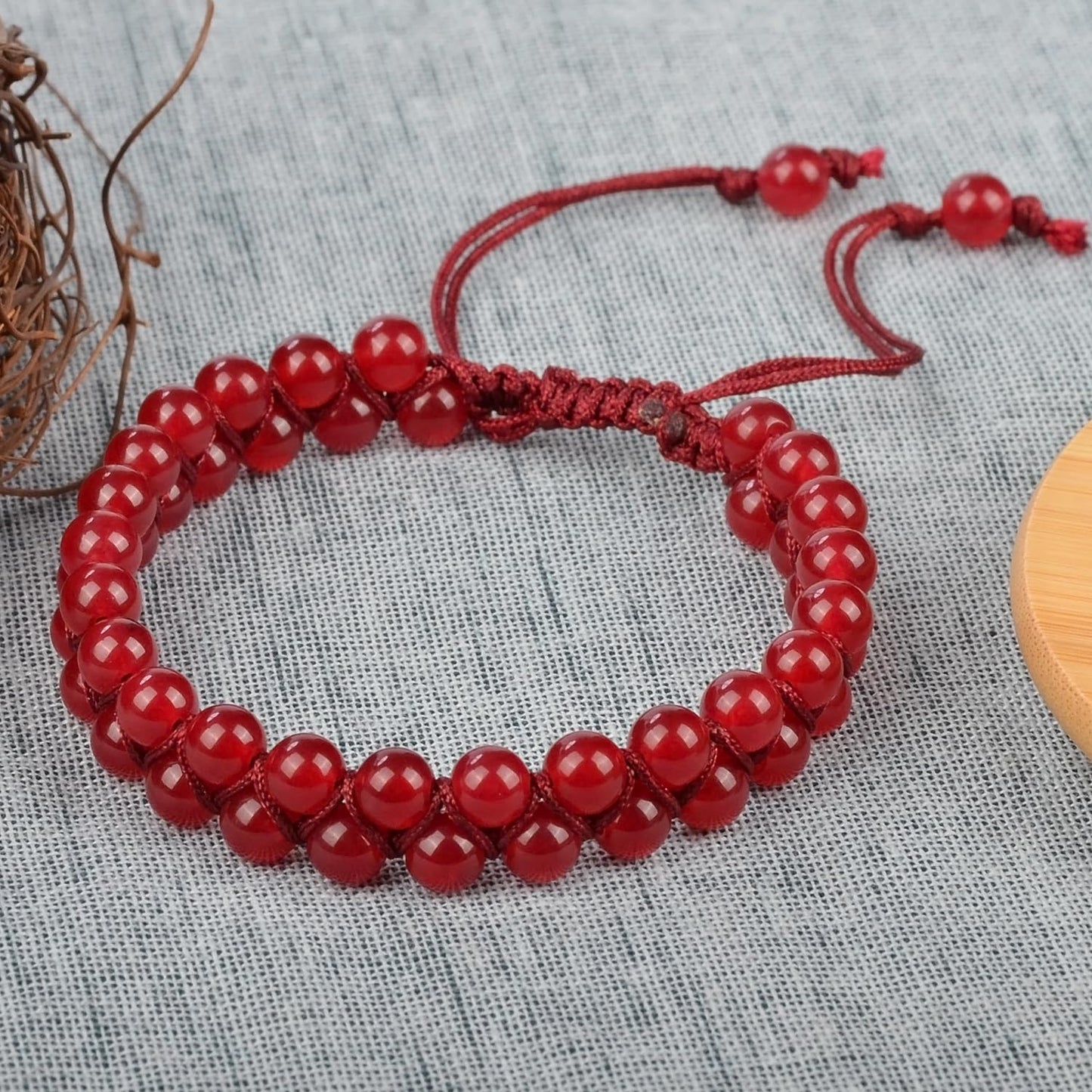 MASSIVE BEADS Natural Chakra Healing Power Crystals Macrame Bracelet Yoga Double Layer Stone Beads Gemstone Meditation Relax Anxiety Bangle for Unisex Women Men (Ruby Jade, 6mm)