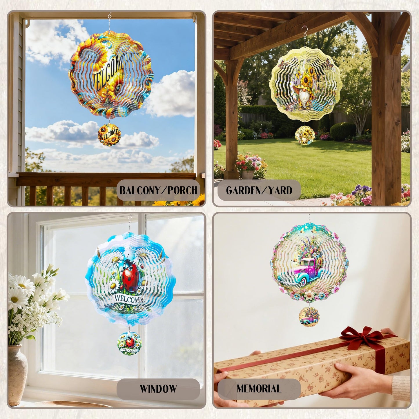 LIRAVENO Metal Wind Spinners Outdoor - 3D Kinetic Art Hanging Ornaments Sunflower Gnome Wind Spinner Patio Lawn Garden Yard Balcony Indoor Home Decor Gnomes Gifts for Women Mom Grandma Wife Friends