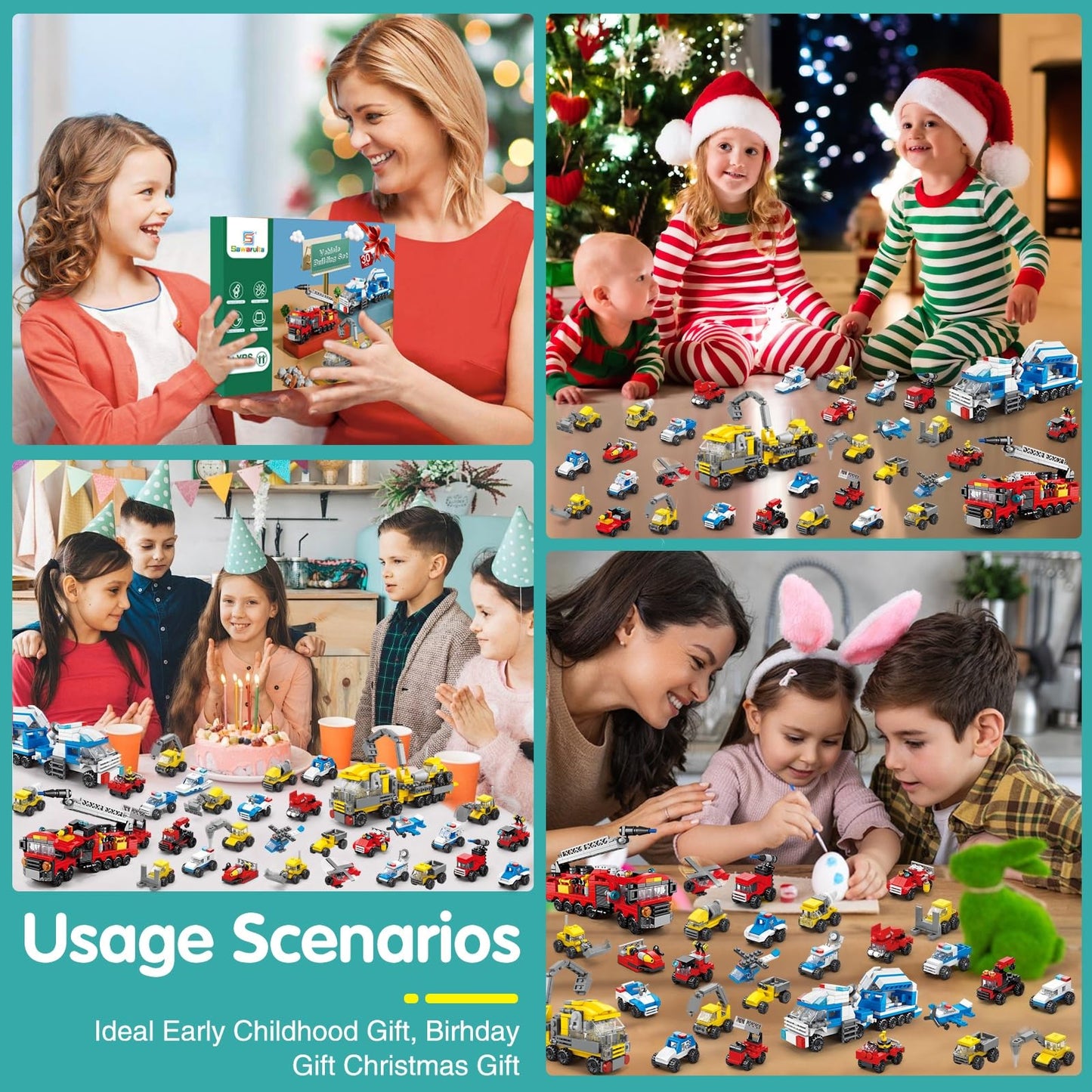 Sawaruita 30Pack Mini Cars Building Blocks Party Favors for Kids-Bulk Fire Truck,City Police Car,Construction Vehicle for Birthday Goodies Bag Easter Filling,Classroom Prizes for Boys 6-12