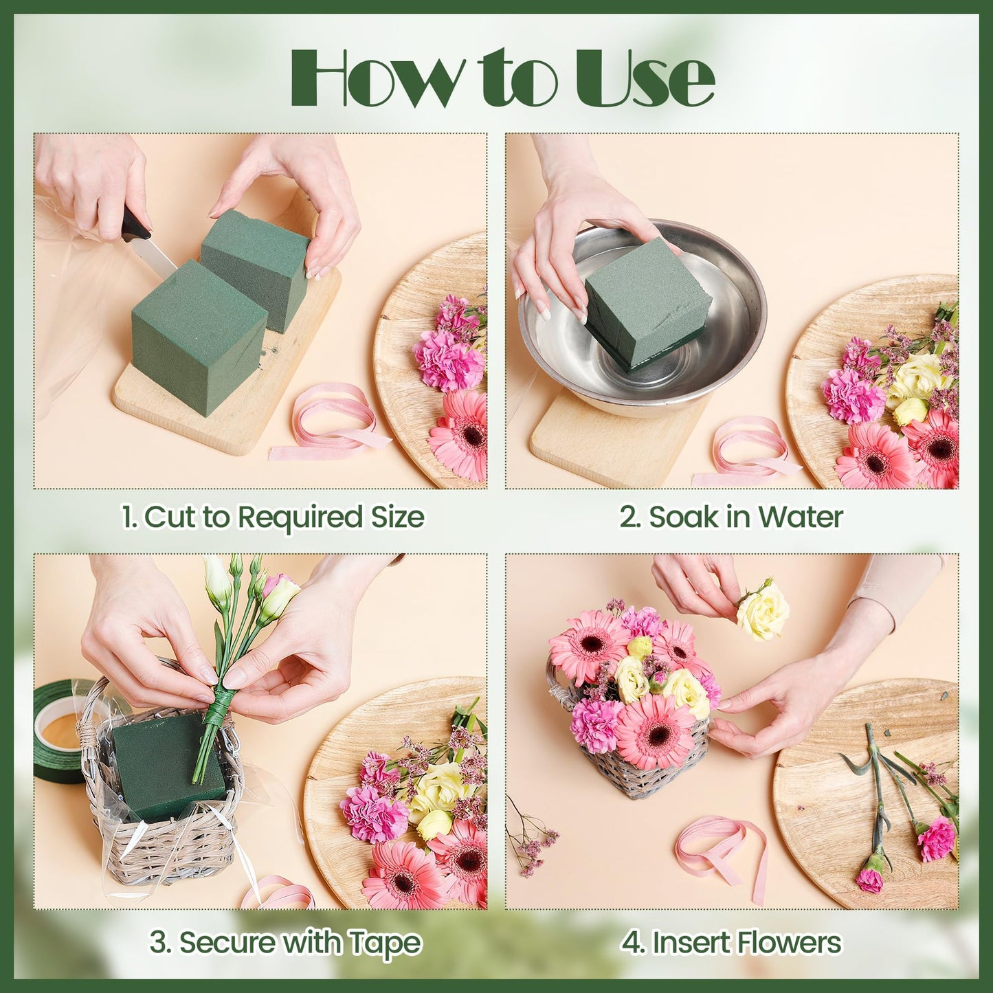 Elcoho 2 Pack Large Floral Foam Base 15.7"L x 11.8"W x 2.4"H Floral Foam Block with 4 Floral Tape Wet Dry Floral Foam Brick for Home Wedding Centerpieces Fresh or Artificial Flowers DIY Arts Crafts