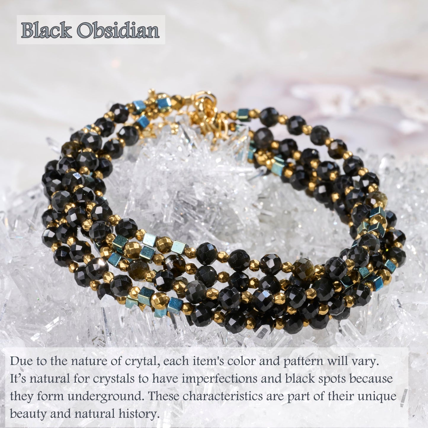 Farfume Black Obsidian - Protection & Purification - Crystal Beaded Bracelets, Chakra 4mm Natural Stone Beads Bracelets, Gemstone Spiritual Jewelry Gifts for Mother's Day