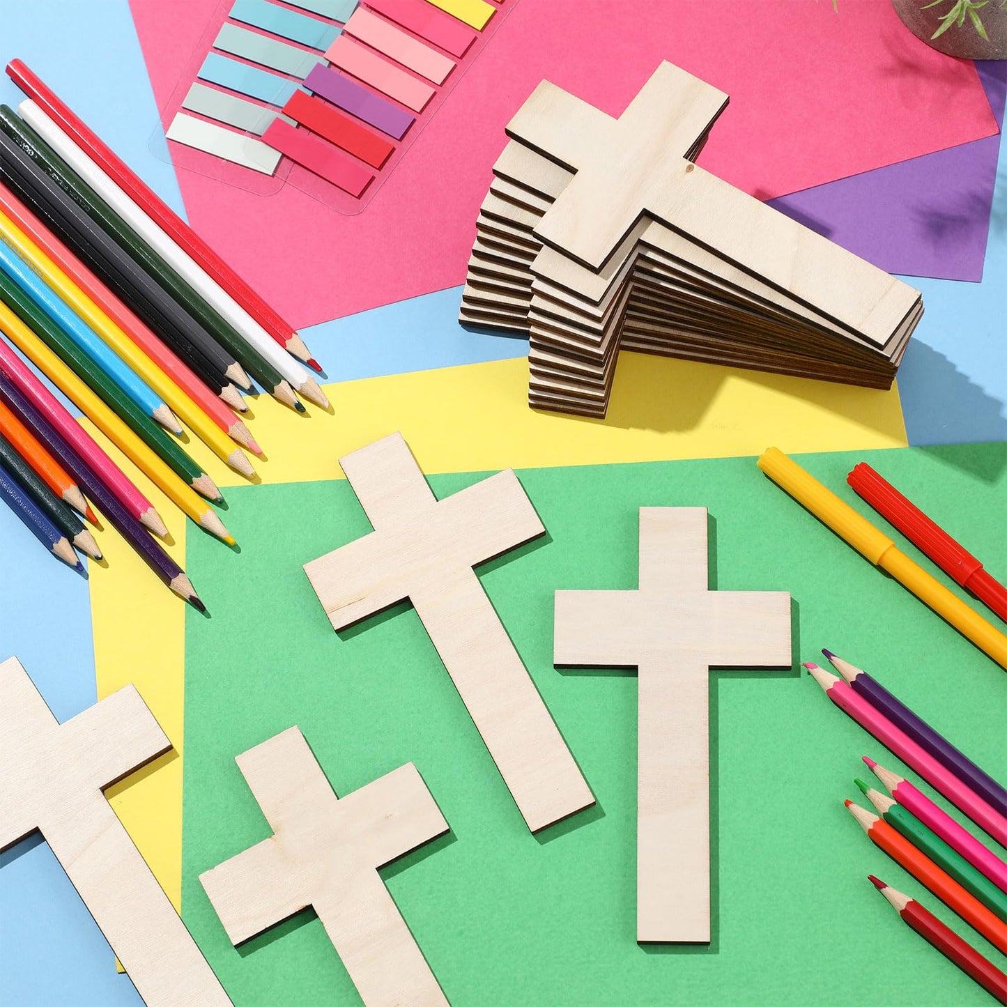 Gerrii Wooden Cross for Craft Unfinished Cross Shaped Religious Cutout Bulk Nativity Baptism Centerpiece Ornaments DIY Project Church Sunday First Communion(6 x 3 Inches,24 Pcs)
