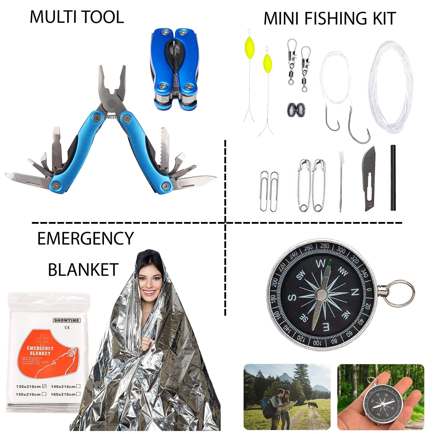 Survival Kit Emergency Supplies -67 Pcs, 14-in-1 Survival Gear: First Aid, Compass, Flashlight, Bracelet, plier, Saw & More for Outdoor Camping, Hiking & Survival. Gift for Men Boyfriends Boys Dads