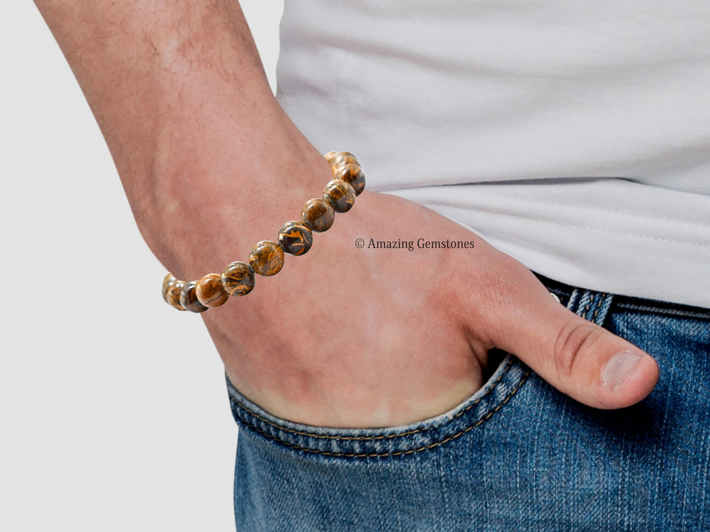 Amazing Gemstone Crystal Bracelet for Women Men's Gifts - Protection Healing Crystal Bracelet - 8mm Gemstone Beaded Stretchable Bracelet Pulseras Para Hombres Mujer Stocking Stuffers Mothers Day Gift (Mariyam Jasper)