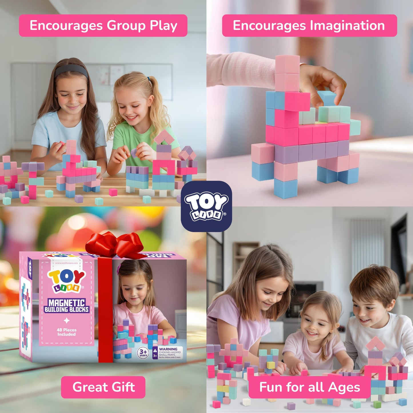 TOY Life 48 Pcs Magnetic Blocks Ages 3-5, Magnetic Building Blocks for Toddlers, Magnetics Blocks for Kids Ages 4-8 Girls & Boys, Learning Building Toys for Age 3 4 5 6 7 8-12