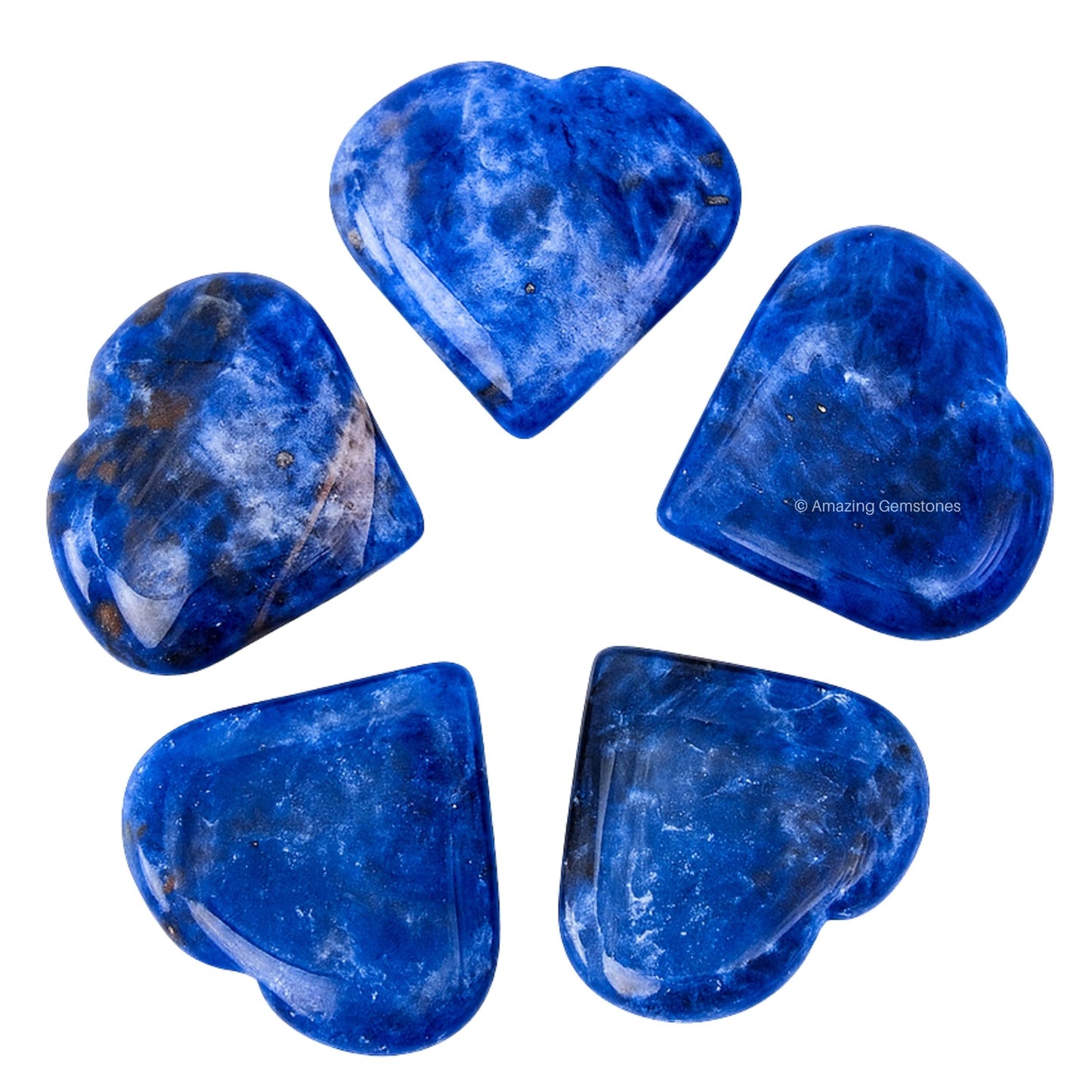 Amazing Gemstone Sodalite Stone Heart - Pack of 2 Crystal Heart Stones Rocks - Corazones De Piedra Crystals and Healing Stones Heart Shaped Crystal - Stocking Stuffers Gifts