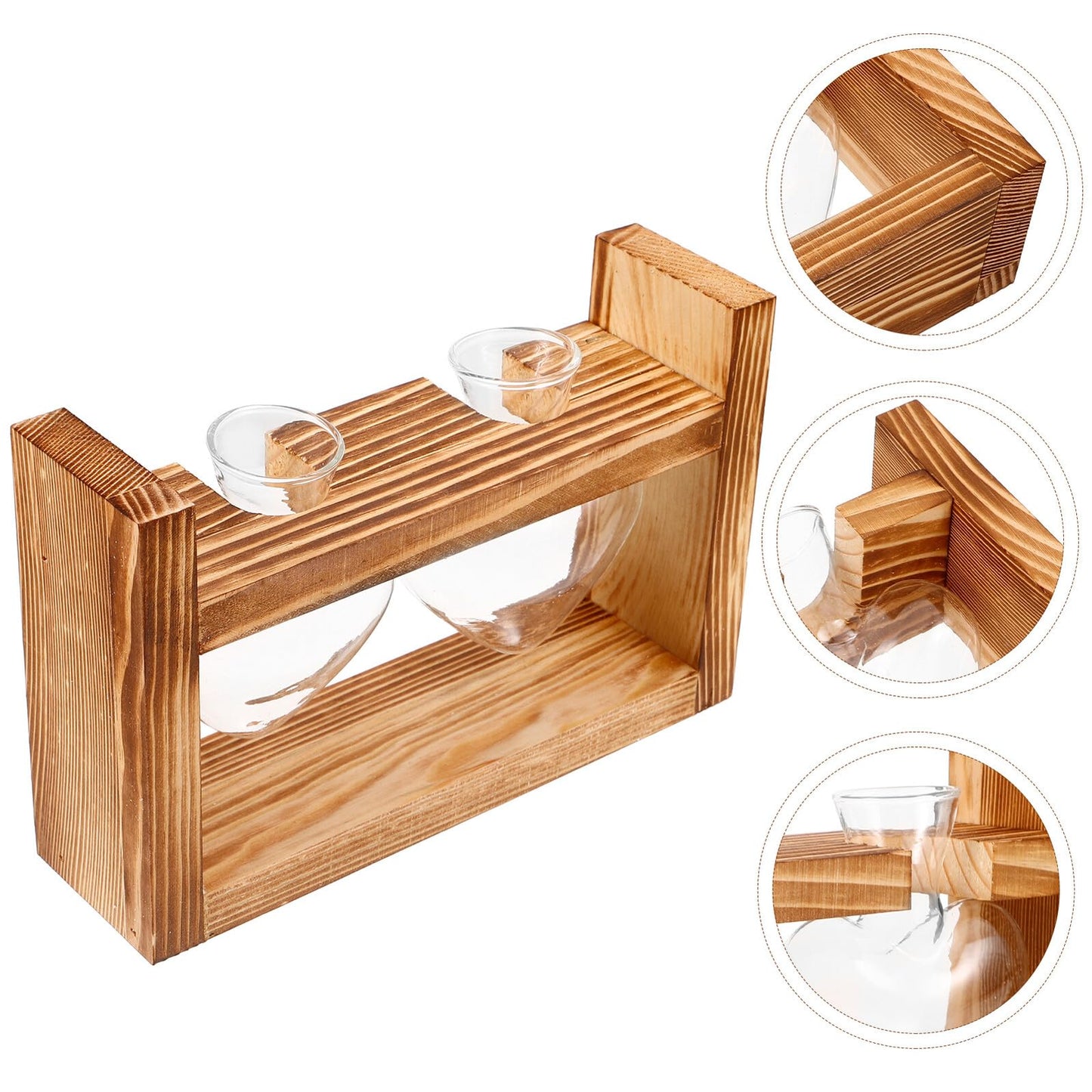 KESYOO Heart-Shaped Hydroponic Glass Planter Vase with Wooden Stand Glass Terrarium for Indoor Plants Home Décor Flower Pot Set with 2 Vases and Rustic Frame