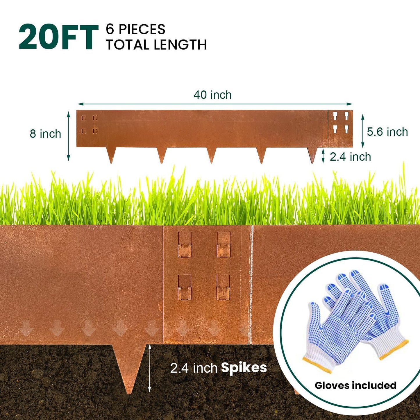 Corten Steel Edging Steel Landscape Edging Metal Garden Edging 8 Inch Metal Landscape Edging Landscaping Rusted 40 Inch Strips Patina 6 pcs Edge for Yard Lawn Outdoor by GZGNEEVL