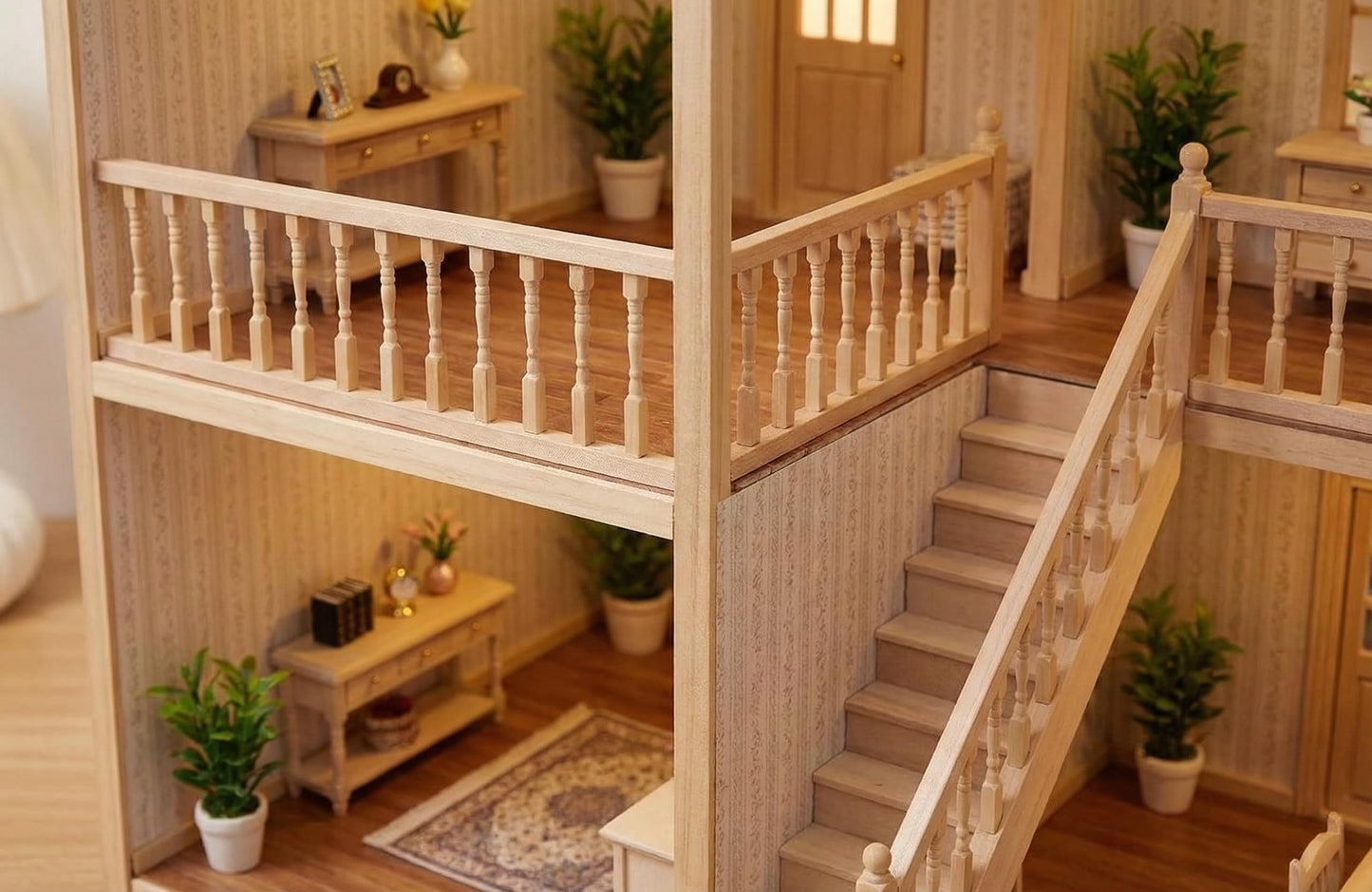 2PCS Dollhouse Railing Miniature Furniture - 1:12 Scale Wooden Stair woodHandrail Kit for DIY Fairy Doll House Accessories Victorian Dollhouse Micro Handrail