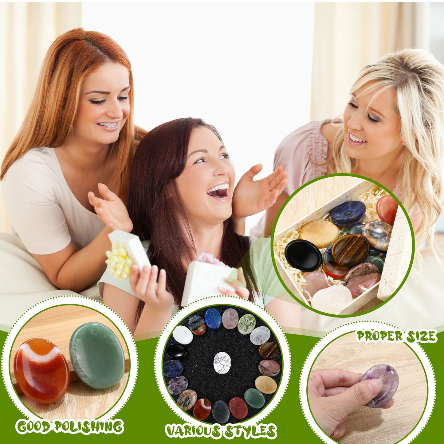 Fumete 18 Pcs Thumb Worry Stone for Anxiety Chakra Crystals Oval Chakra Stones Amethyst Tigers Eye Crystal for Anxiety Stress Relief Meditation Valentines Easter Gift Office Stress (Mixed Set)