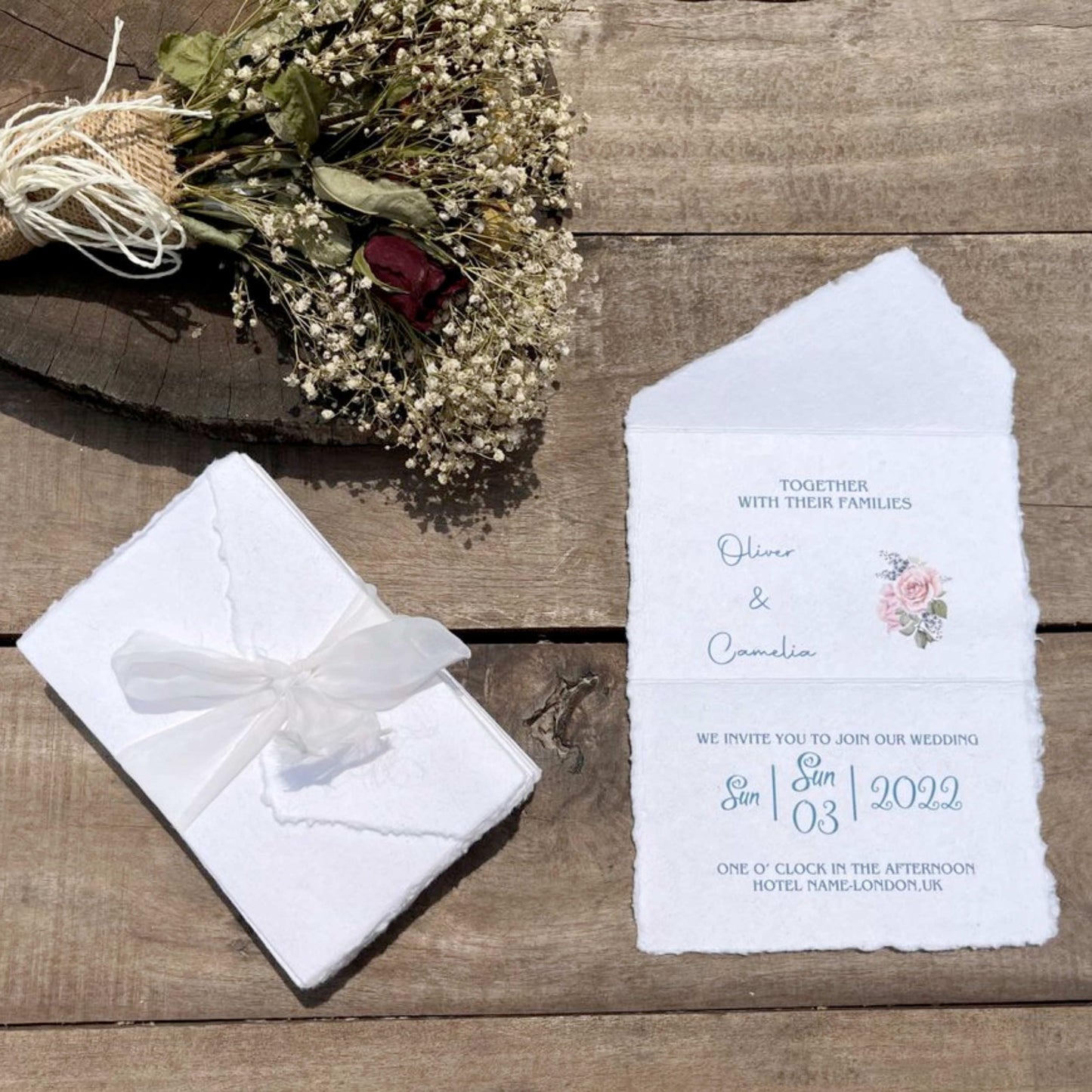 Wanderings Handmade White Deckle Edge All-in-One Card Envelopes - 4" x 6" - Package of 25 - for Announcements Wedding Invitations Greeting Cards Crafts - 150 GSM