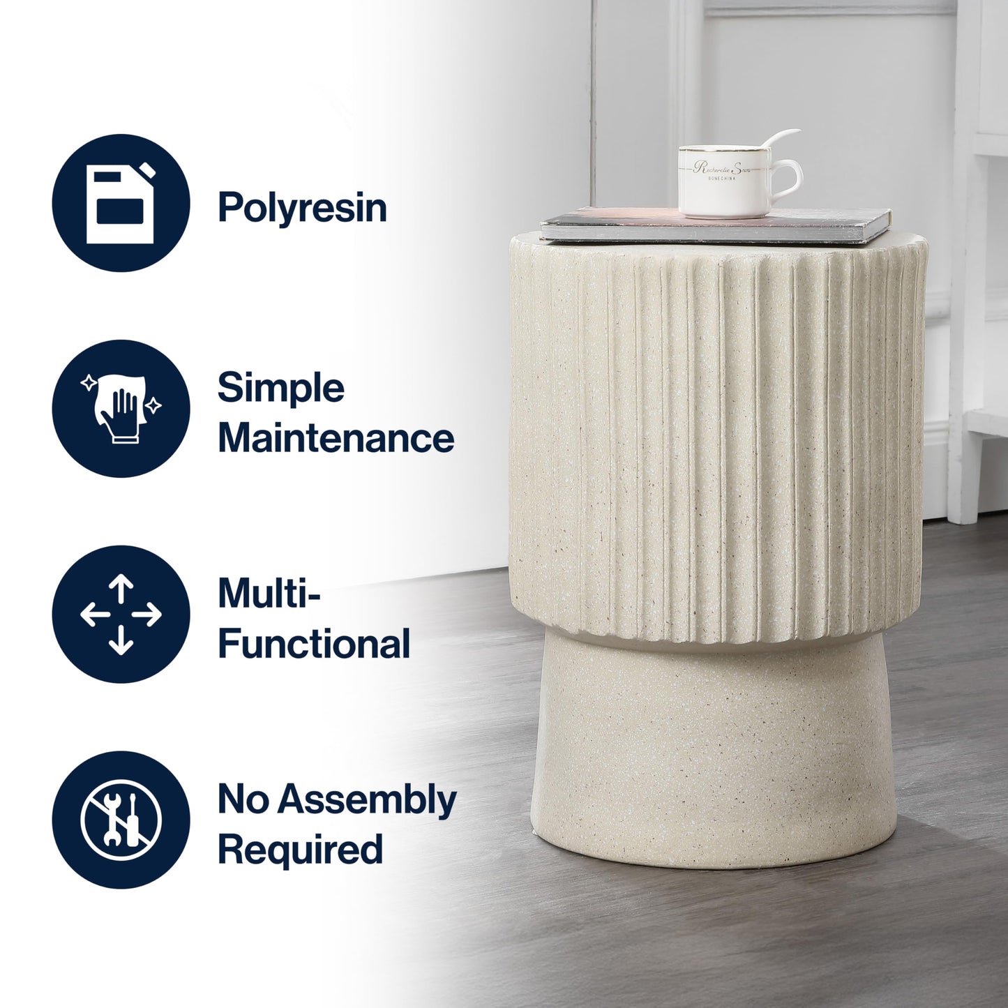 JONATHAN Y TBL1102B Louisa 19" Modern Art Deco Tambour Indoor/Outdoor Accent Table Art Deco, Minimalist, Contemporary, Bohemian, Mid-Century, Patio, Garden, Bathroom,Living Room, Cream Terrazzo Finish