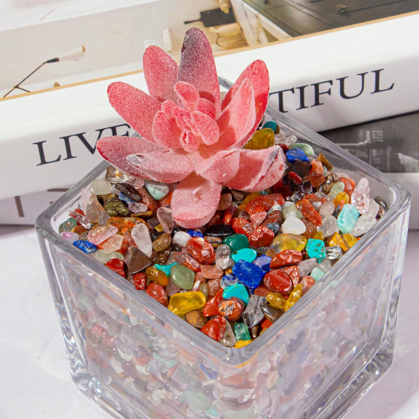 EZEELAI 0.5 Lb/230g Chakra Crystal Chips Bulk Quartz Rocks, Natural Tumbled Healing Crystal Chips Crushed Stones Irregular Shaped for Aquarium, Vase Fillers, Succulent Plants Decor - 5-7mm