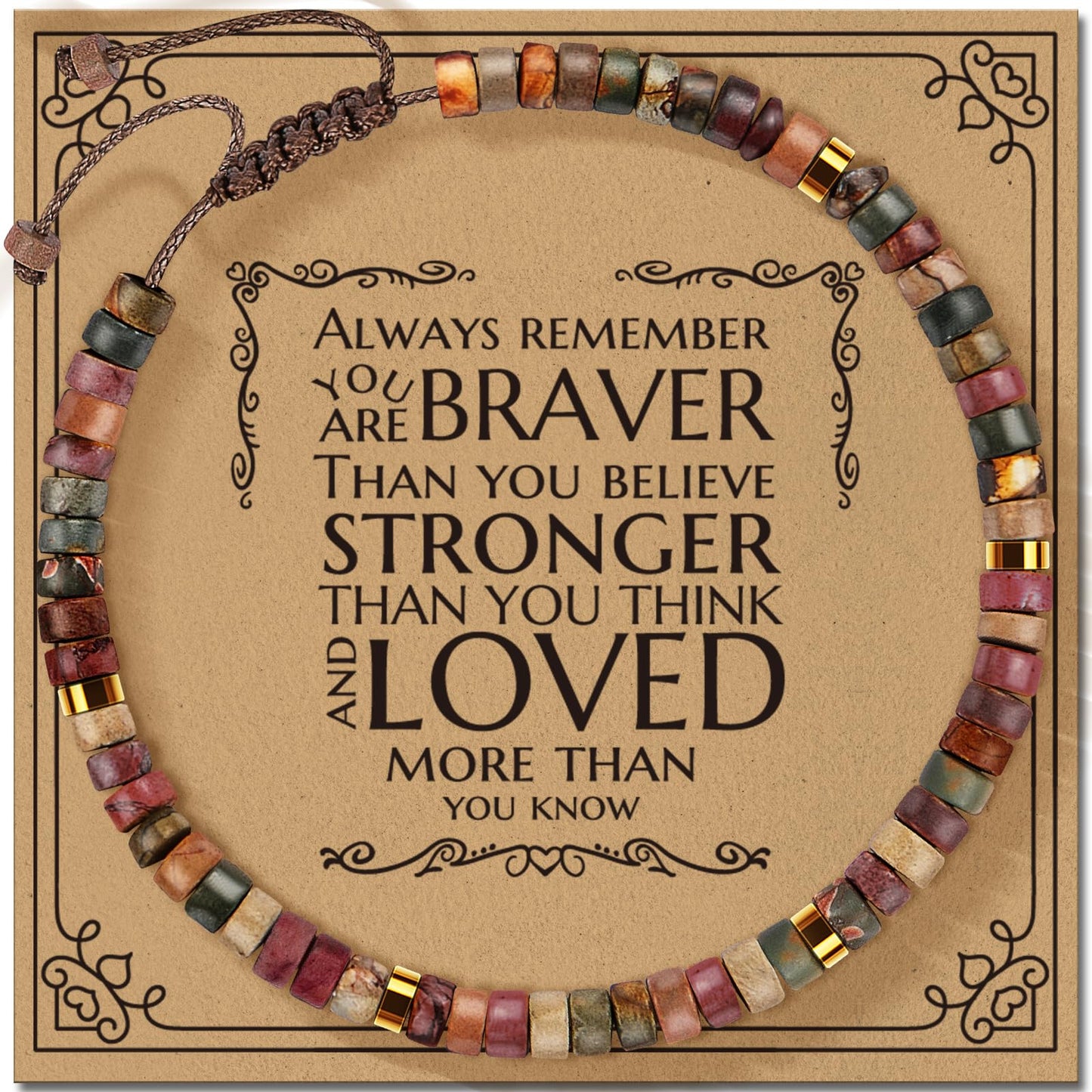 Gifts for Women Healing Natural Stone Bracelets with Positive Affirmations - Inspirational Gifts Jasper Bracelet - Get Well Soon Gifts for Mom Aunt Grandma Daughter in Law Best Friends, Birthday Christmas Valentine's Day Graduation Jewelry Gifts for Her