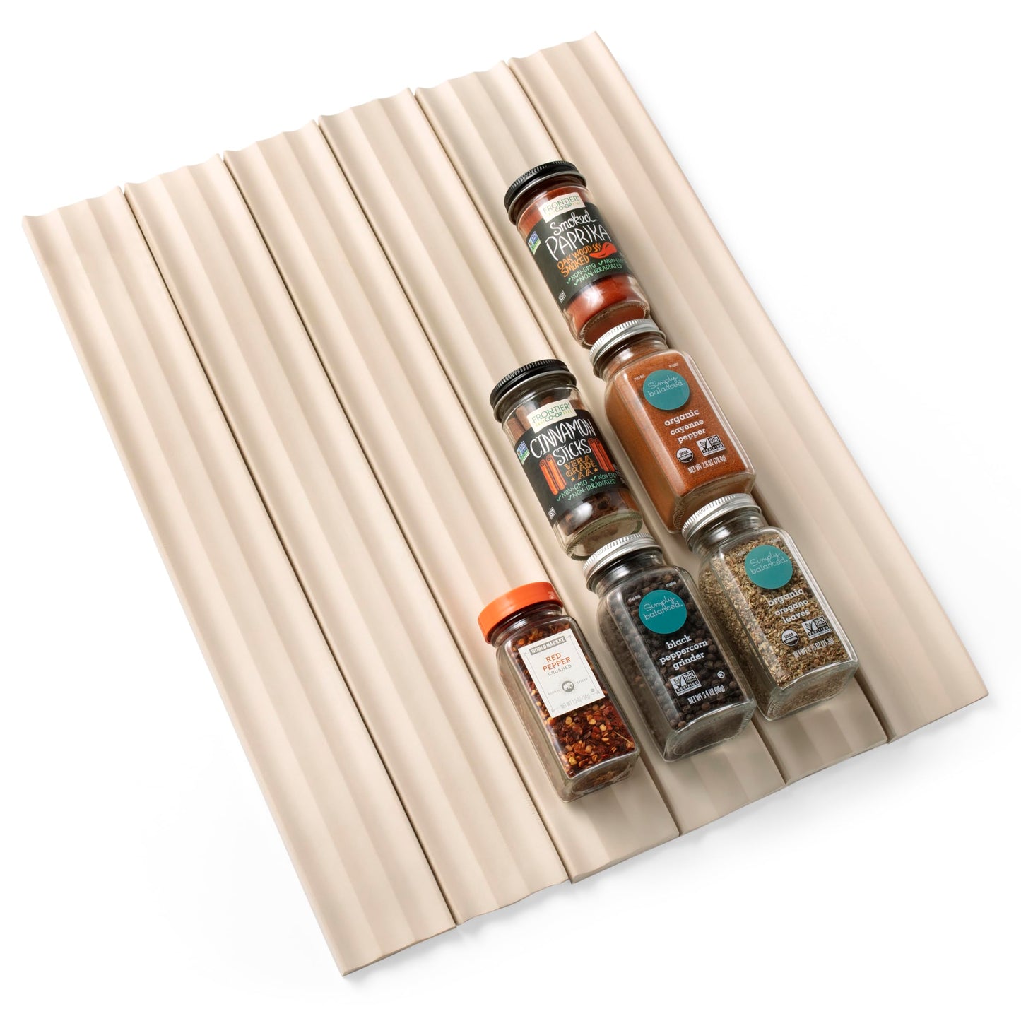 YouCopia SpiceLiner Adjustable Spice Drawer Liner, 10ft Roll, Sandstone, Seasoning and Spices Bottle Organizer Insert