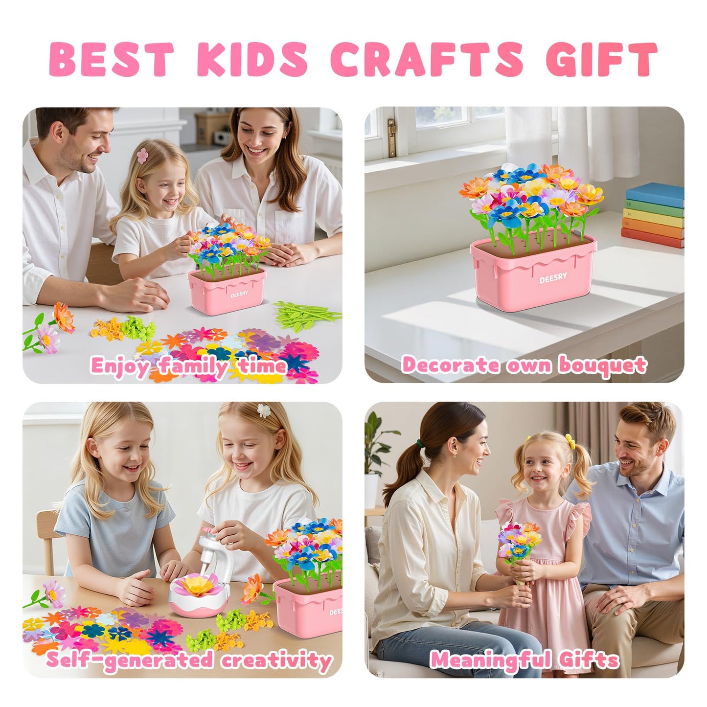 Deesry Craft Kits for Kids Ages 4-8, DIY Arts and Christmas Crafts for Kids, Fabric Flower Bouquets Toys with Storable Box, Flower Making Toy, Birthday Gifts for 4 5 6 7 8 Years Toddler Girl Toys