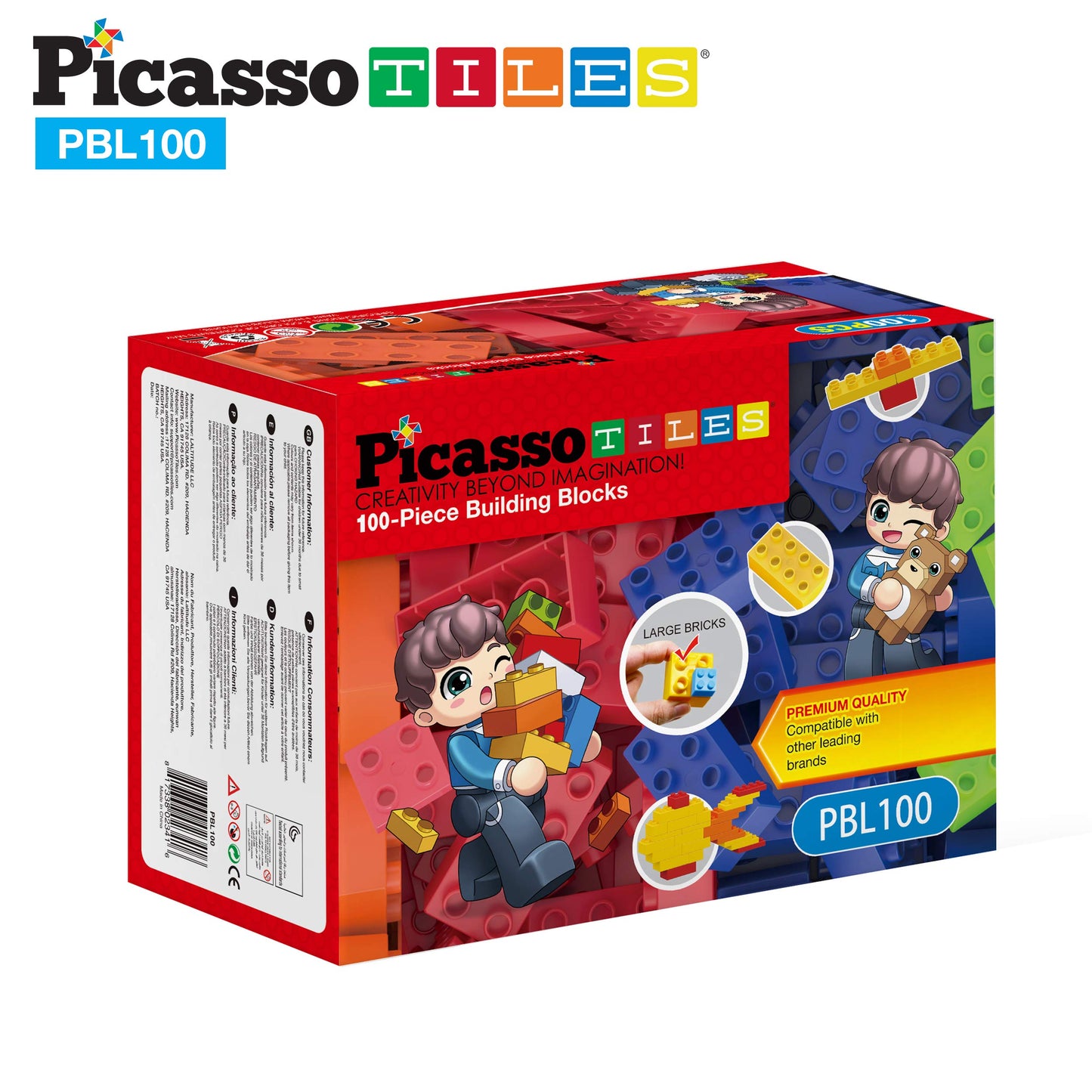 PicassoTiles 100 Piece Large Construction Brick Building Blocks STEM Bricks Toy Set Creative Learning Early Education Playset 5 Colors 4 Unique Shapes Mix & Match Toys for Kids Boys Girls Child Age 3+