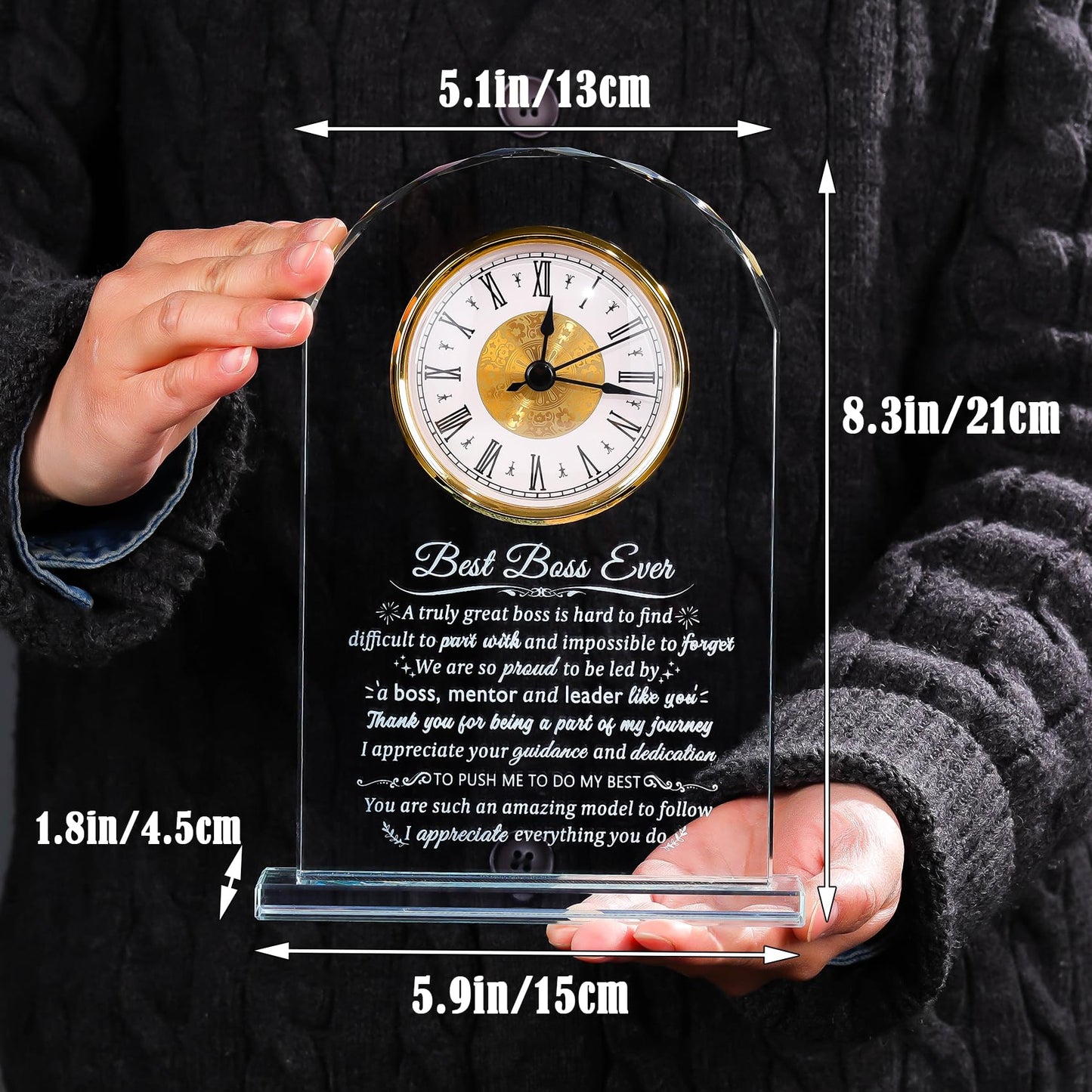 Arikyrist Boss Gifts for Men Women Glass Clock for Best Boss, Crystal Appreciation Gift for Bosses Day Birthday Going Away Farewell Thank You Retirement Keepsakes for Female Male Home Decor