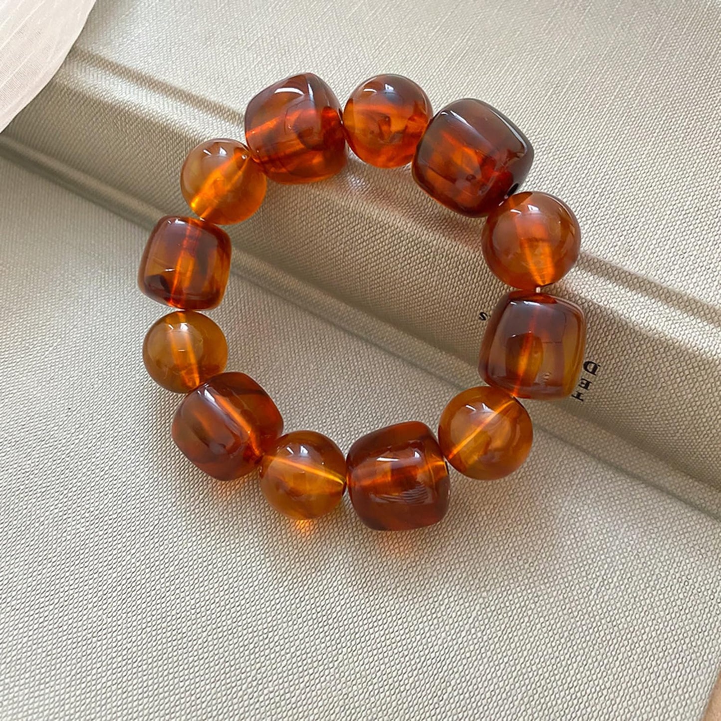 Irregular Resin Chunky Beaded Bracelet for Women Boho Colorful Acrylic Beads Stretch Bracelet Bangle Statement Jewelry Summer Beach Charm Bracelets Fashion Trendy Stone Beads Cuff Bracelets (Brown)