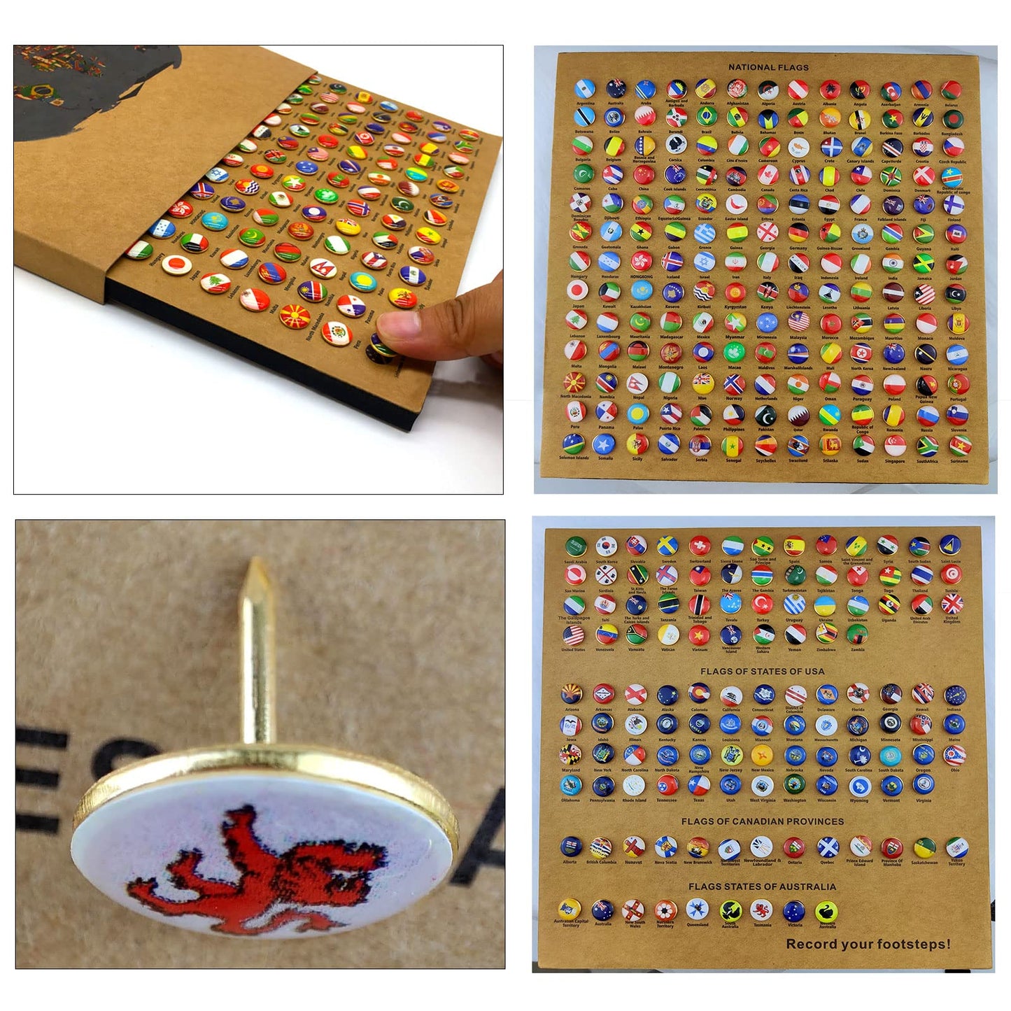 Map Pins, 291Pcs Flags Pins of The World Map Pin Board, Decorative Push Pins for Cork Board, Travel Map