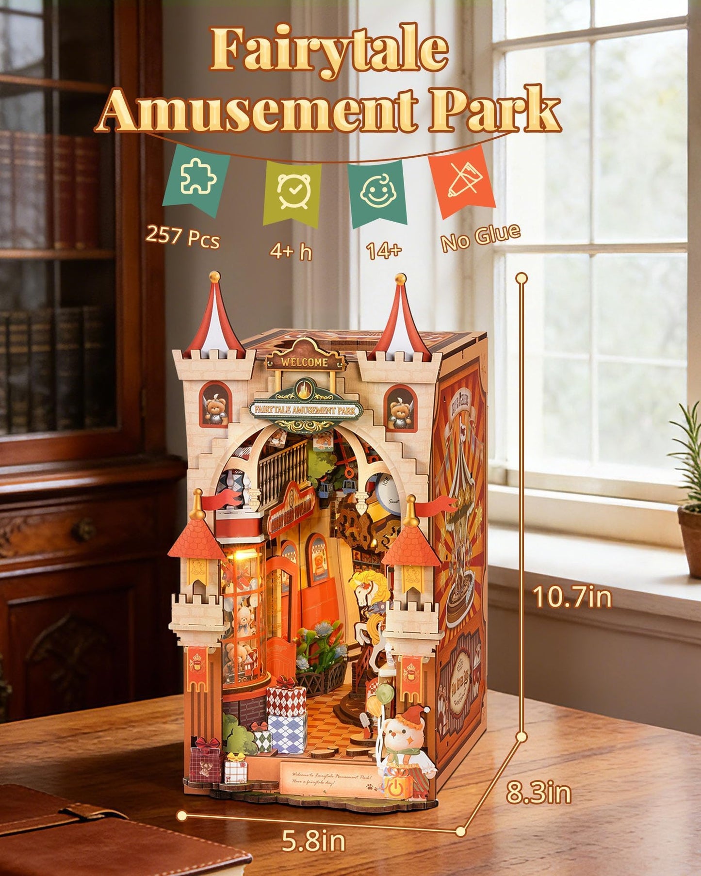 Rolife DIY Book Nook Kits for Adults- Fairytale Amusement Park- 3D Wooden Puzzle Booknook for Bookshelf Decor, Creative DIY Miniature Dollhouse Kits, Nook Tales Gifts for Adults, Teens & Book Lovers