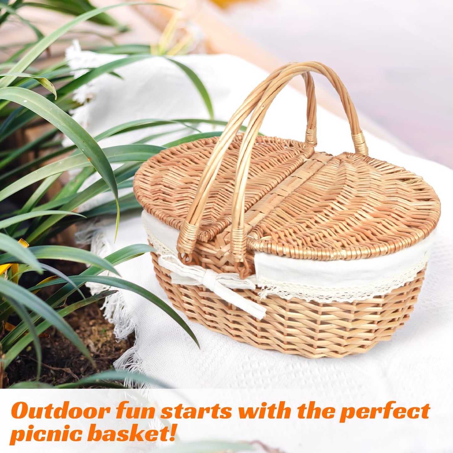 Hap Tim Wicker Picnic Basket for 2 with Lid - Unique Gifts Ideas for Couple, Engagement, Wedding, Bridal Shower, Family, Christmas - White Elephant Gifts for Adults(Y2408B-1)