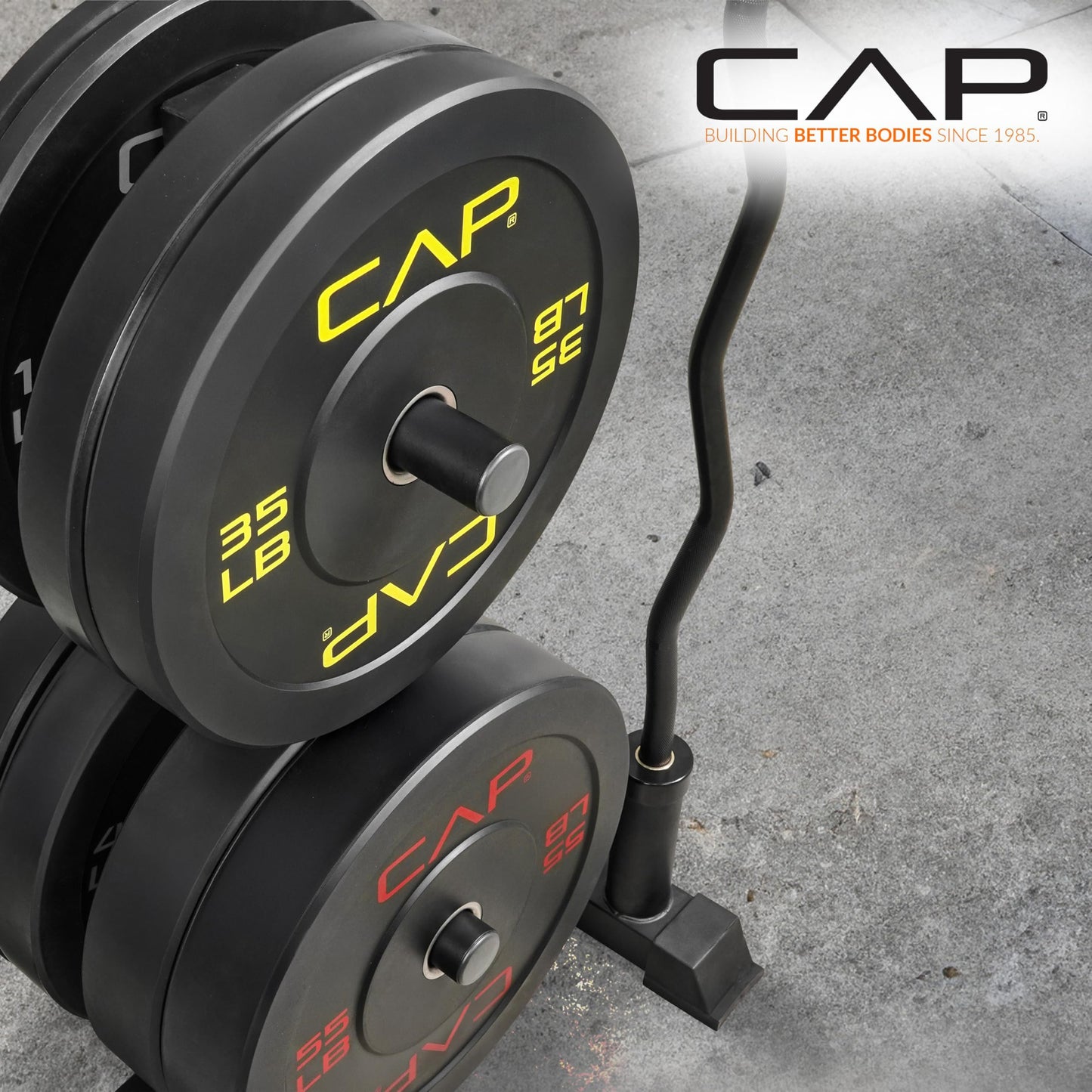 CAP Barbell 370 lb Economy - Speckled Olympic Plate Set with Traditional Plate Rack & Barbell Storage | 6 Weight Posts + 4 Barbell Holders