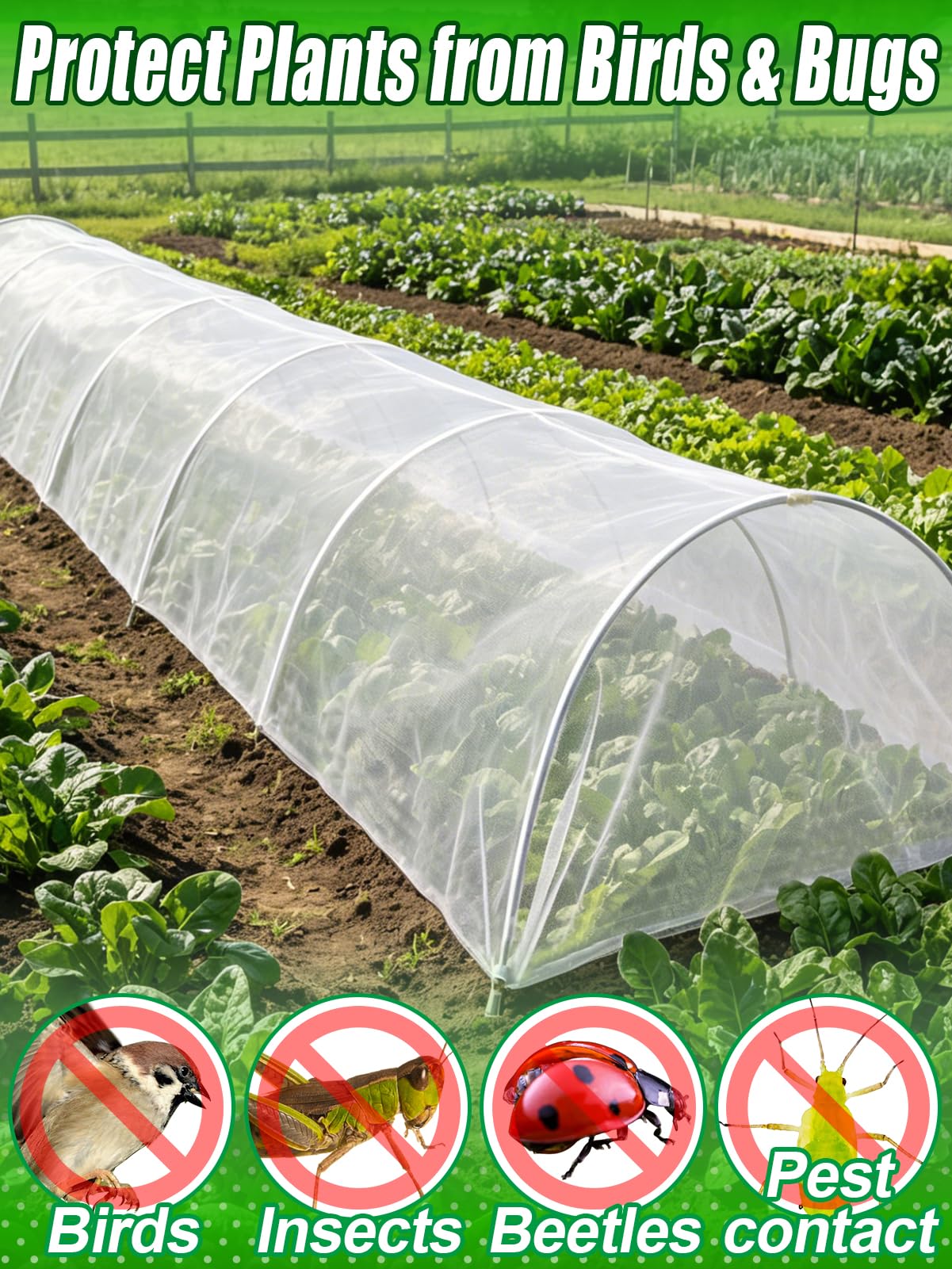 4x20ft Large Garden Netting - Ultra Fine Mesh Plant Covers to Keep Small Animals Pest Out, Bird Barrier Screen for Protecting Vegetables Fruits Flowers Raised Beds (Without Support Pole)