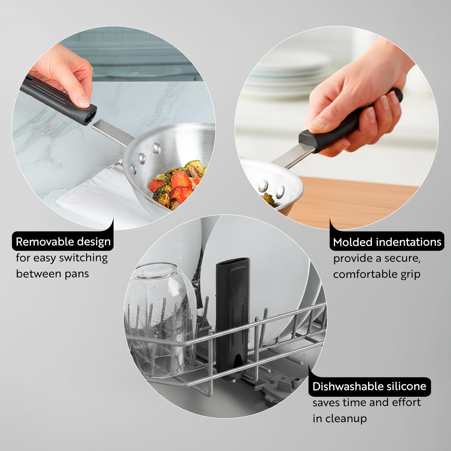 Restaurantware Silicone Hot Handle Holder - Met Lux Heat Resistant Fry Pan Sleeve, Dishwasher Safe - Non-Slip Pat Holder Sleeve Fits 10 inch &12 inch Aluminum Pans, Black