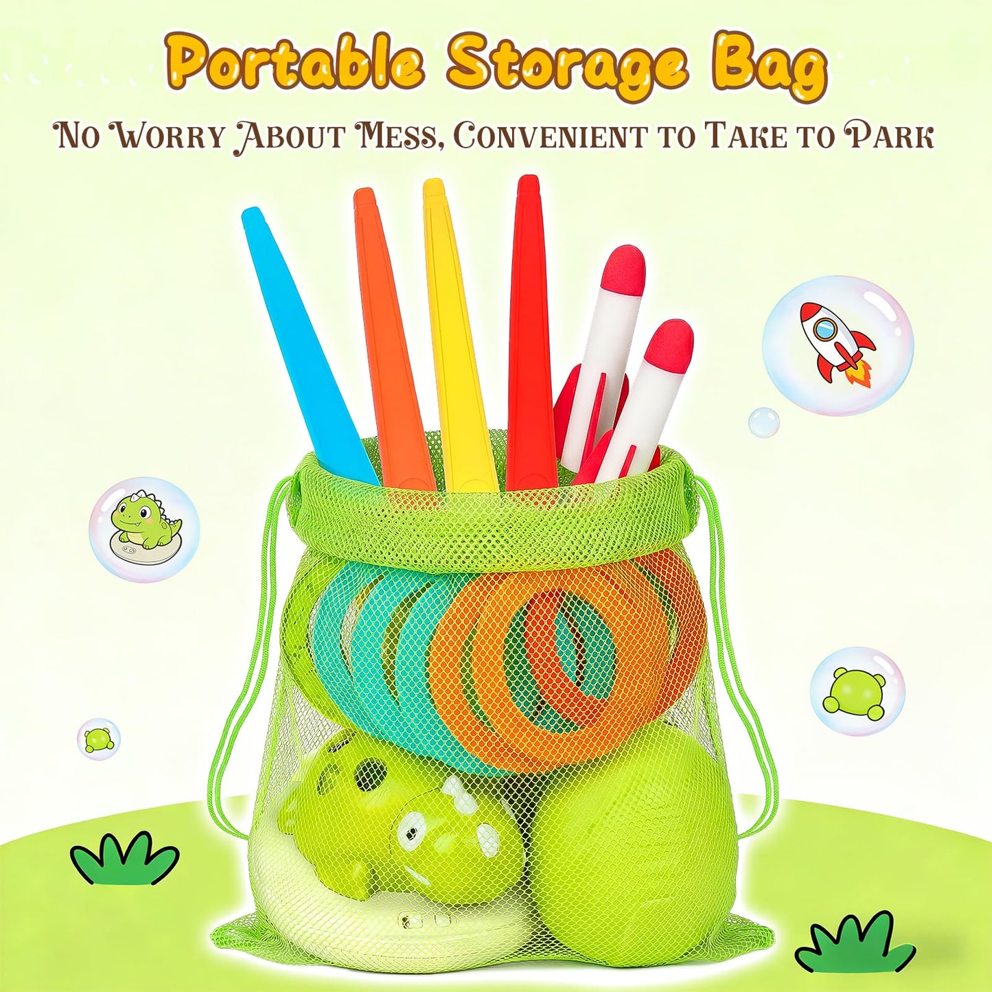 3 in 1 Musical Jump, Toss Ring Game and Stomping Launch Rocket with Storage Bag, Remote Control Outdoor Toys for Kids 3-6 Exercise Jump Gross Motor for Toddlers Indoor/Yard Game Gift for Boys Girl 4-8