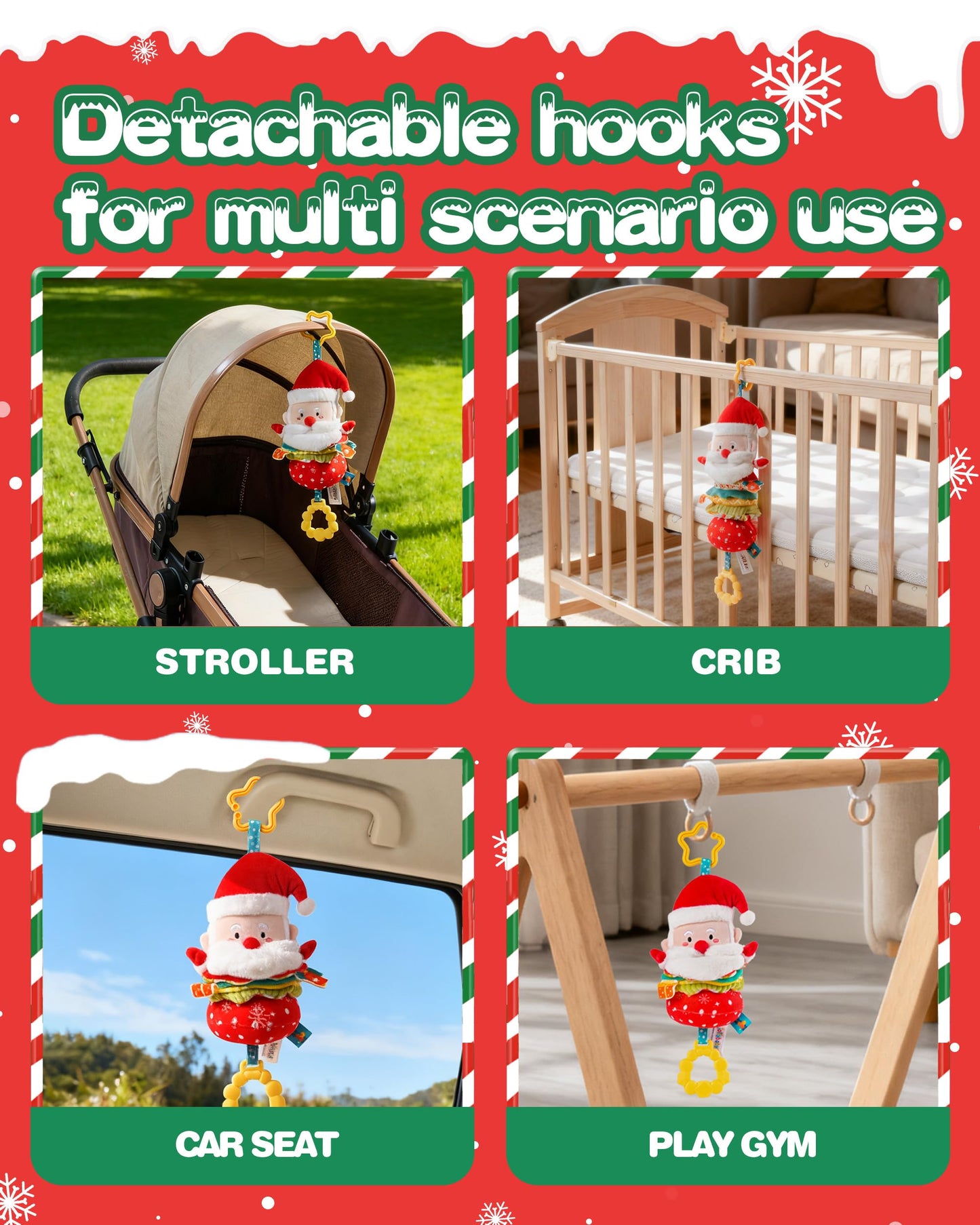 Jollybaby Car Seat Stroller Crib Hanging Toy for Baby 6-12-18-36 Months, My Baby First Christmas Santa Claus Musical Pull String Toys, Tummy Time Infants/Newborns Easter Gifts for Boy and Girl