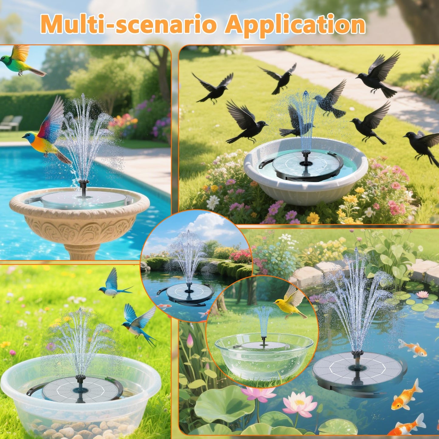 AISITIN 2.8W Solar Fountain Pump for Bird Bath Upgraded 2026, Floating Solar Powered Water Fountain Built-in 1000mAh Battery with 7 Nozzles & 3 Integrated Bracket for Bird Bath and Outdoor Garden