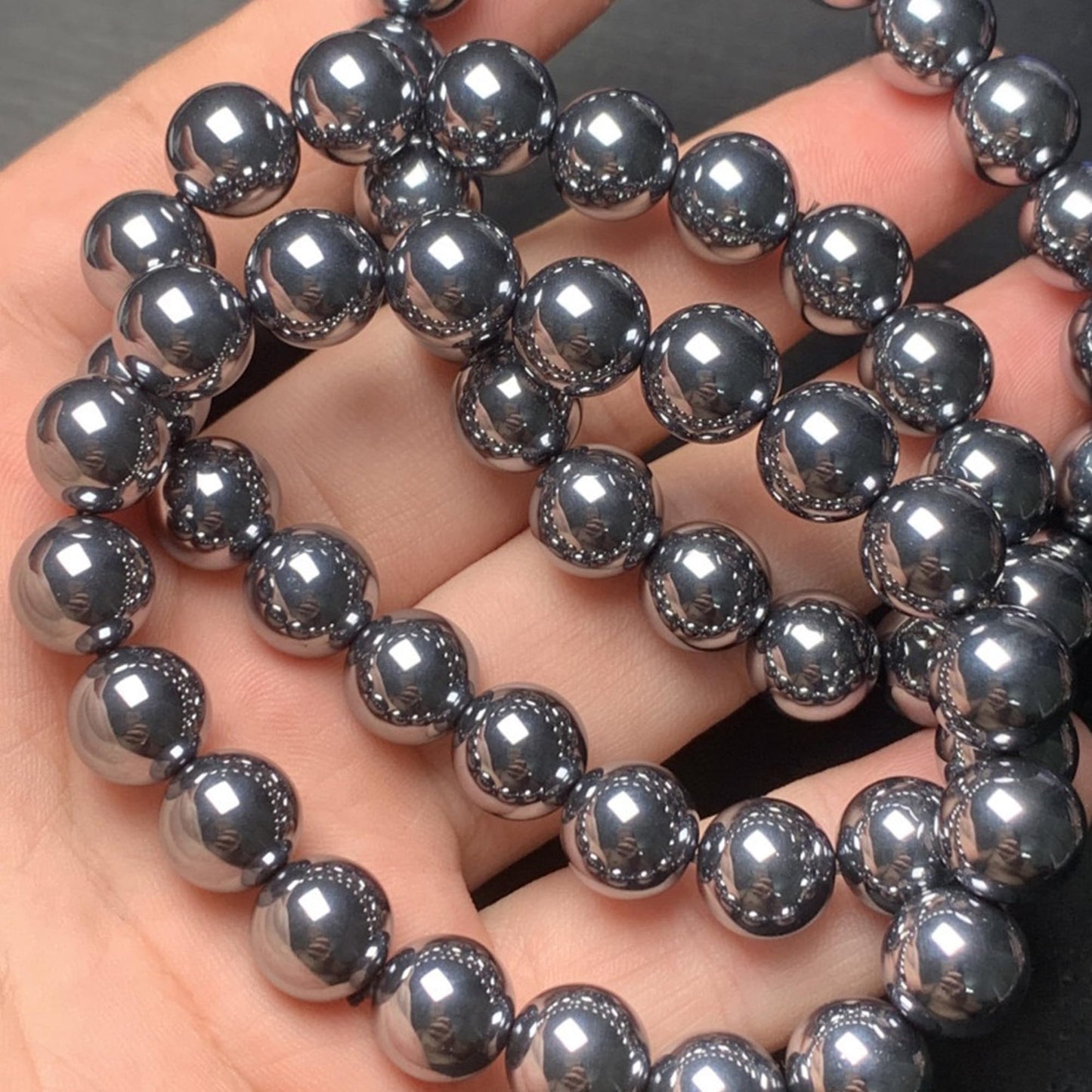Cryhand Handmade 8mm Beaded Bracelets For Men Protection Bracelet For Women Chakra Feng Shui Stretchy Handmade Lucky Money Stretchy Crystal Bracelets Best Gifts (Hematite 1PCS)