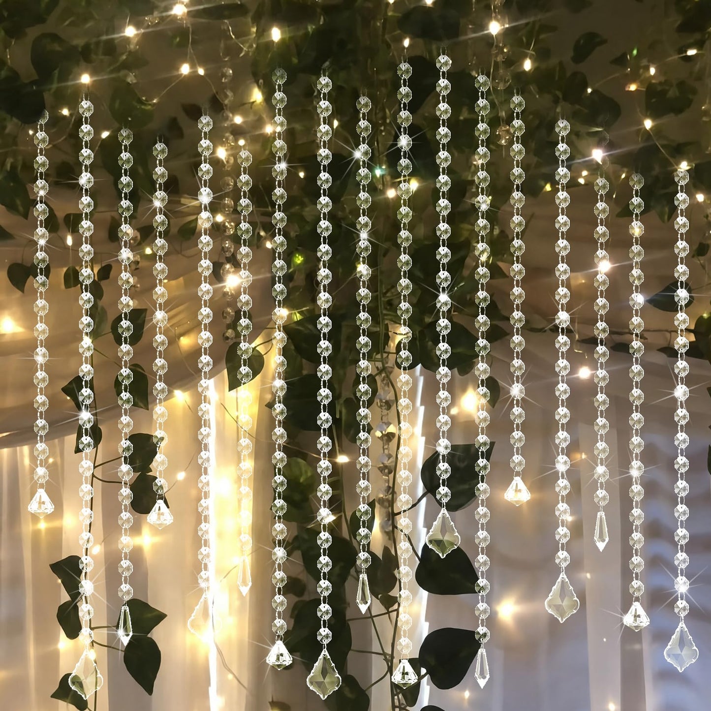 Teyva Daily 24 Pcs 13 Inch Clear Acrylic Crystal Garland Strands Hanging Chandelier Beaded Chain Ornament String Decorations Beaded Chain Garland Curtain for Wedding Party Manzanita Tree Centerpiece