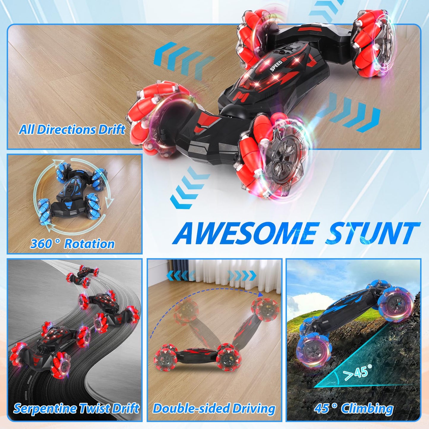 XAMIMM Remote Control Car, Gesture Sensing RC Stunt Car, 4WD Offroad for Rotating, 2.4 Ghz Remote Control and Hand Controlled Twist Cars,Transform RC Cars, Toy Presents for Boys and Girls Age 6-13