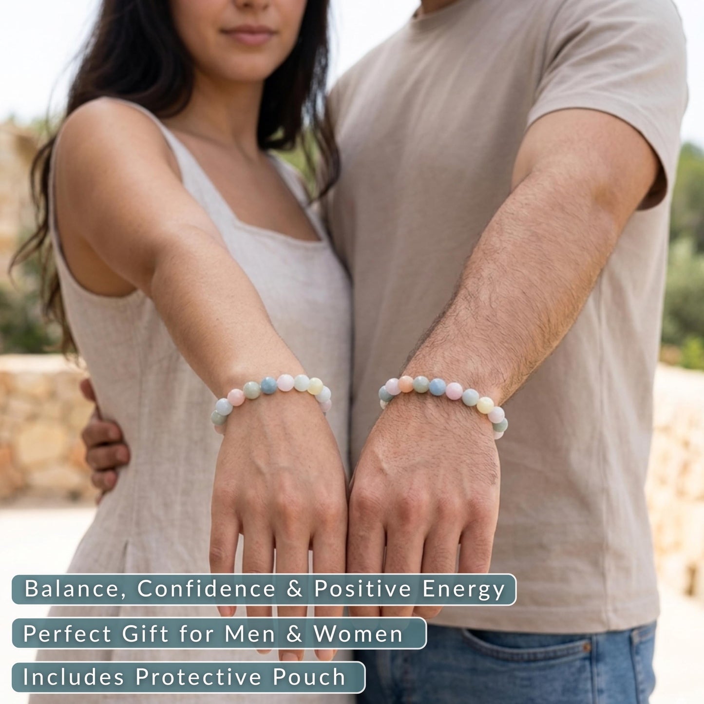 Cherry Tree Collection Multi-Beryl Beaded Bracelet – Genuine 8mm Gemstone Stretch Bracelet for Men & Women – Handmade Crystal Bracelet - (Multi-Beryl - M)