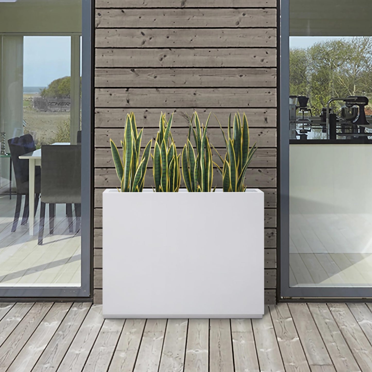 Wallowa Metallic Heavy Outdoor Span Planter Box, Large Flower Pot, Long and Tall Divider Planters, 38Lx10Wx30H, White, Seamless and No Assembly 48.8 Pounds