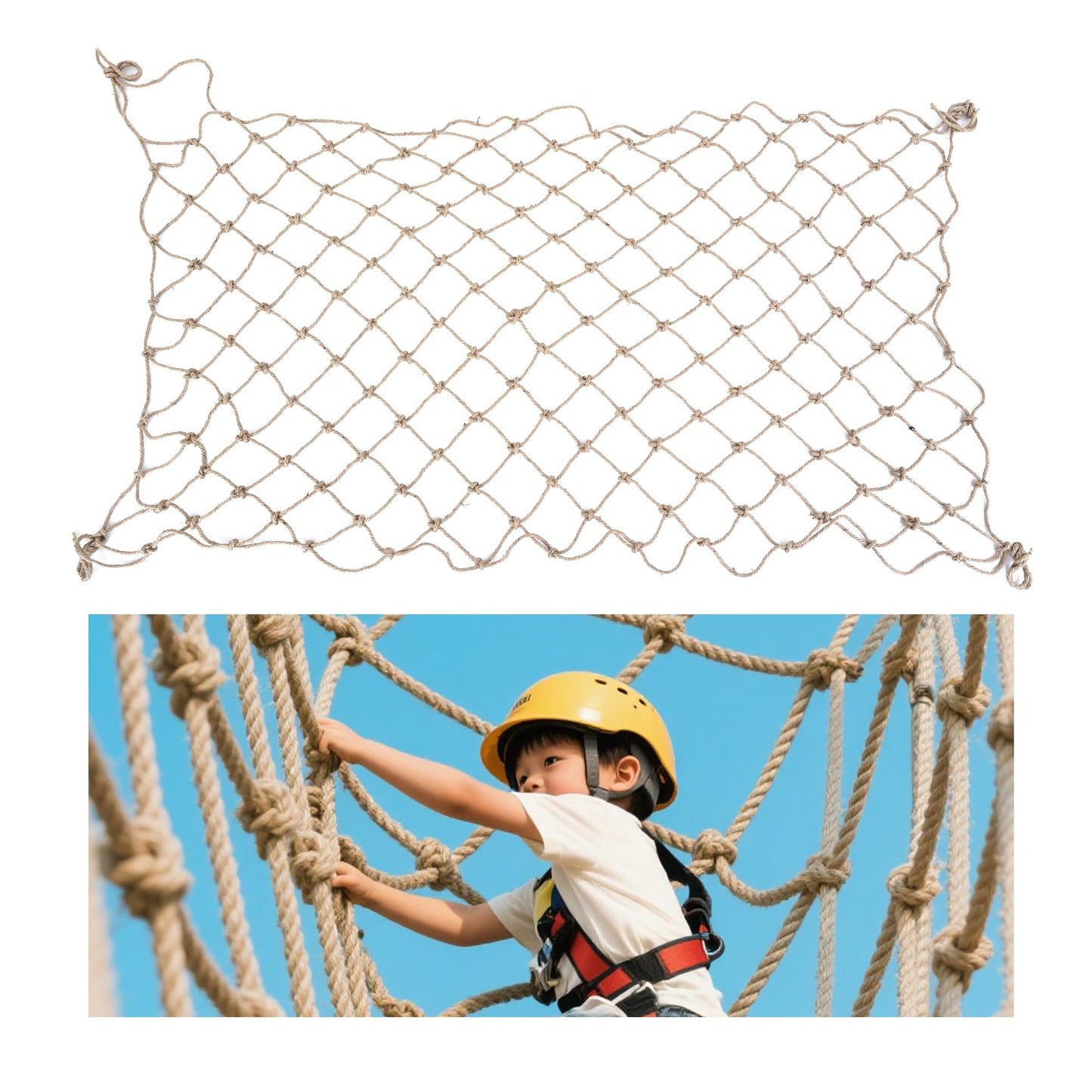 Jute Hemp Rope Net,Heavy Duty Natural Safety Rope Netting Balcony Stairs Fence Garden Playground Protection Net Indoor & Outdoor Decoration Rope Netting (6.5FT*16FT)