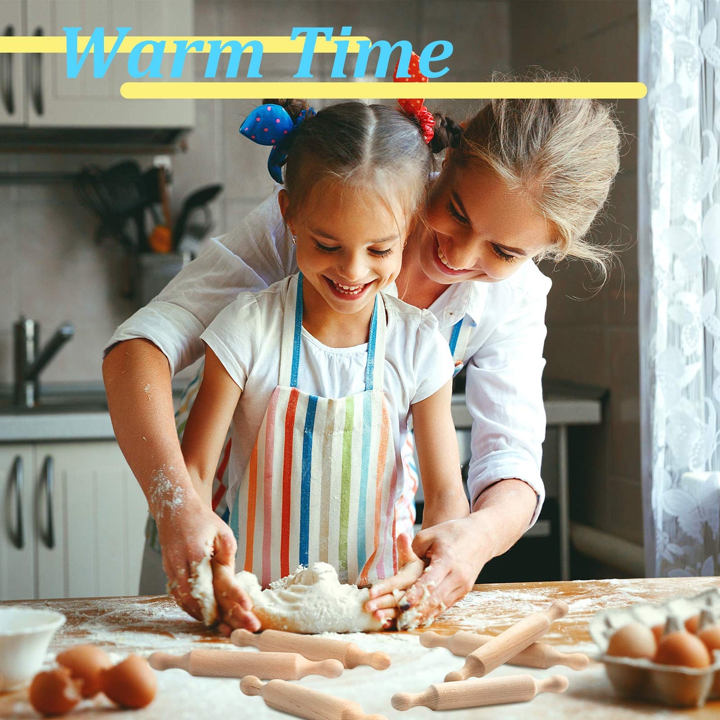 Suclain 20 Pcs Wooden Mini Rolling Pin Long Kitchen Baking Small Dough Rolling Pin for Children Fondant Pastry Pizza Crafting and Imaginative Play for Halloween and Christmas Presents (6 Inches)
