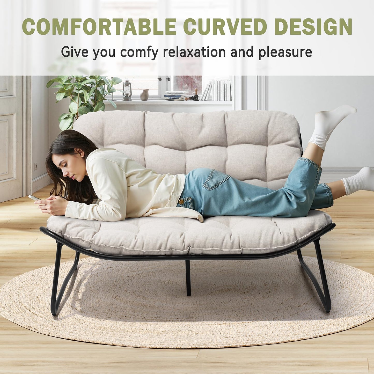 Crestlive Products Outdoor Loveseat, 2-Seat Sofa with Soft Cushion, All-Weather Outdoor Couch Patio Furniture for Balcony, Poolside, Backyard, Porch (Beige)