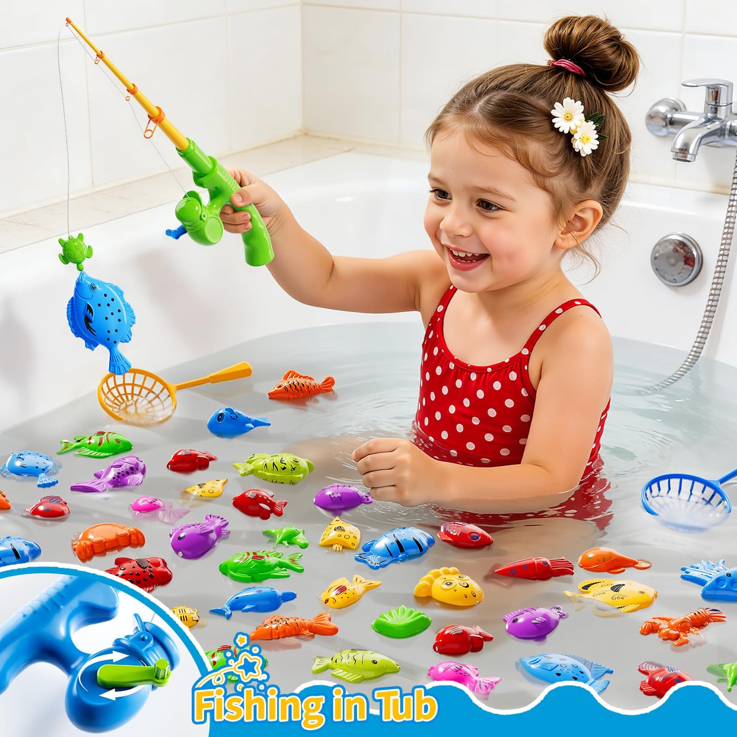 Magnetic Fishing Toy for Kids 3-5, Magnetic Fishing Game for Kids Ages 4-8, Water Table Toys with Fishing Rod Set, Outdoor Plastic Floating Fish, Kids Bath Pool Fishing Water Toys for Baby Boys Girls