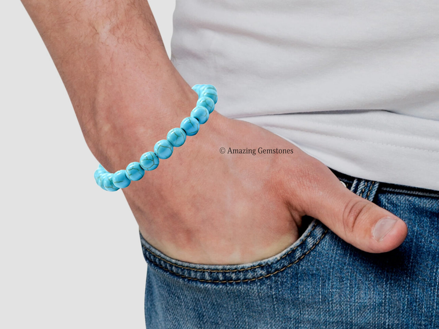 Amazing Gemstone Crystal Bracelet for Women Men's Gifts - Protection Healing Crystal Bracelet - 8mm Gemstone Beaded Stretchable Bracelet Pulseras Para Hombres Mujer Stocking Stuffers Mothers Day Gift (Manmade Turquoise)