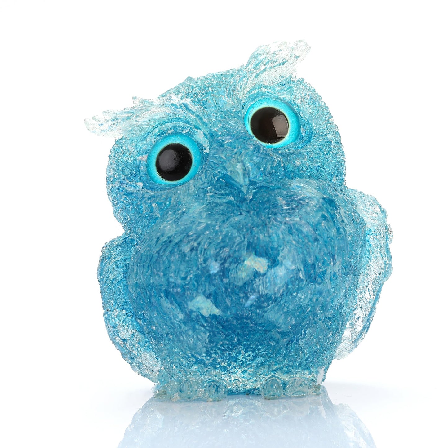 Reyife Hand-Carved Natural Crystal Owl Statue Reiki Healing Gemstone Animal Figurines Home Office Car Decoration The Best Gifts 2.4 inches(Aquamarine)