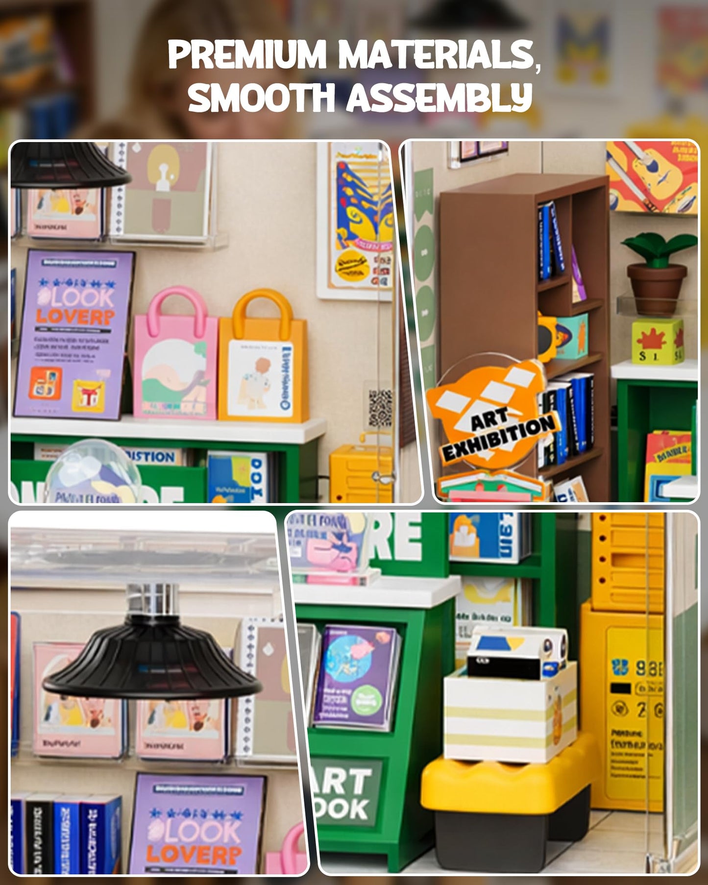 Vodolo DIY Miniature House Kit with Led,Book Nook Kits for Adults Beginners,Book Shelf Decor,3D Puzzle Booknook Craft Kits,Books Lovers Gifts for Women Men Bookshelf Decor,104PCS Bookstore Nightlight