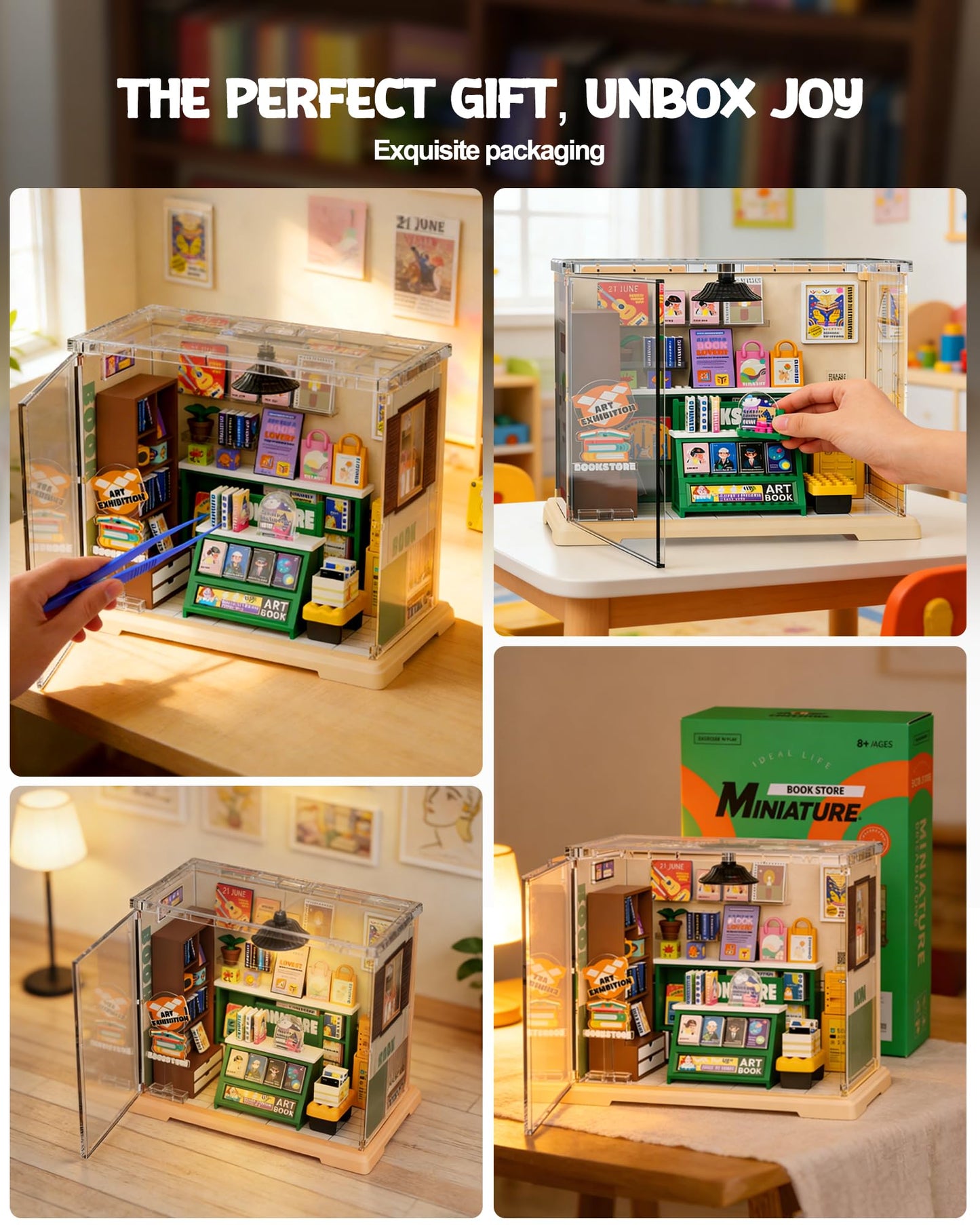 Vodolo DIY Miniature House Kit with Led,Book Nook Kits for Adults Beginners,Book Shelf Decor,3D Puzzle Booknook Craft Kits,Books Lovers Gifts for Women Men Bookshelf Decor,104PCS Bookstore Nightlight